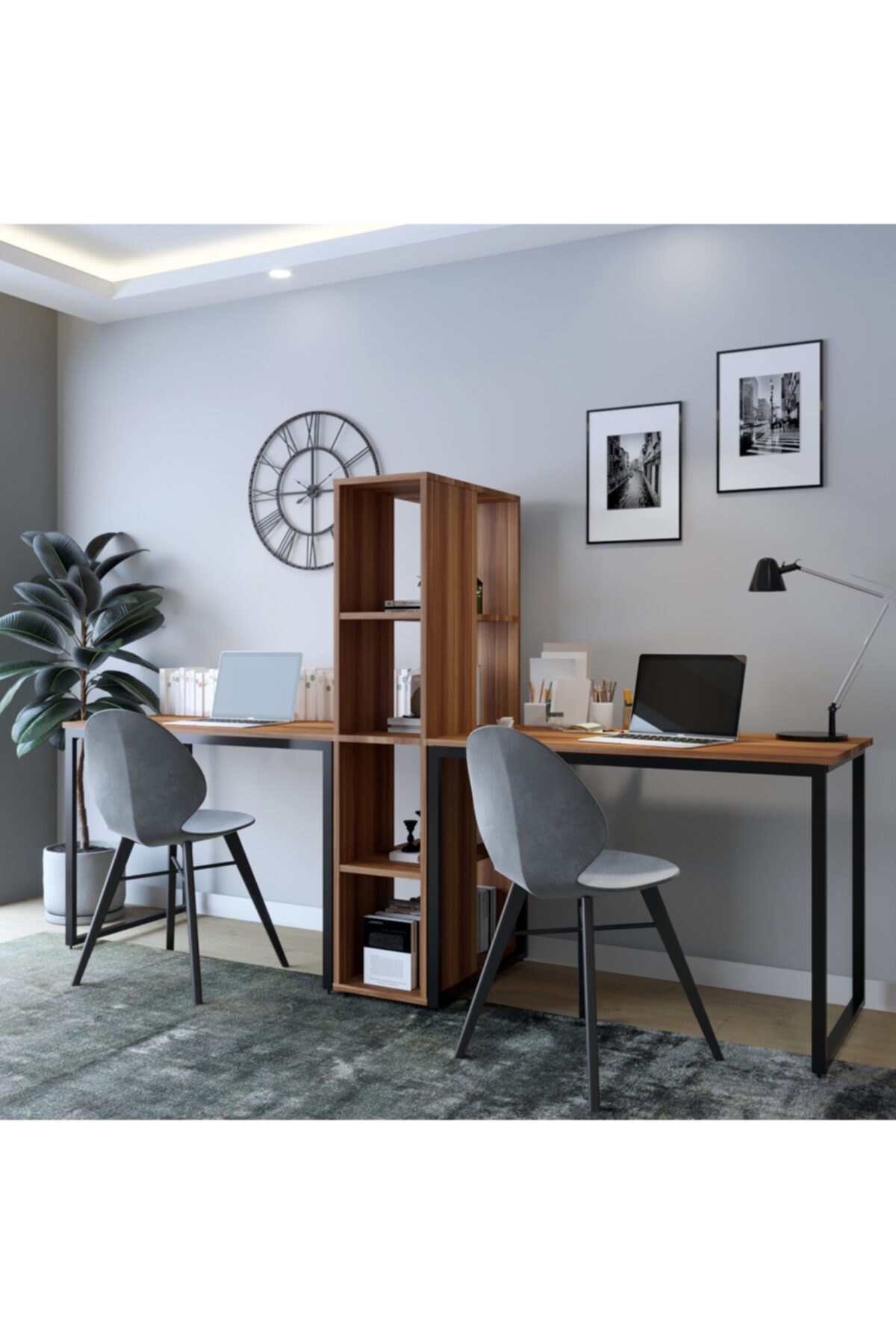 Fupe Shop 240*60*72 Büyük Boy Ikili Çalışma Masası Ceviz