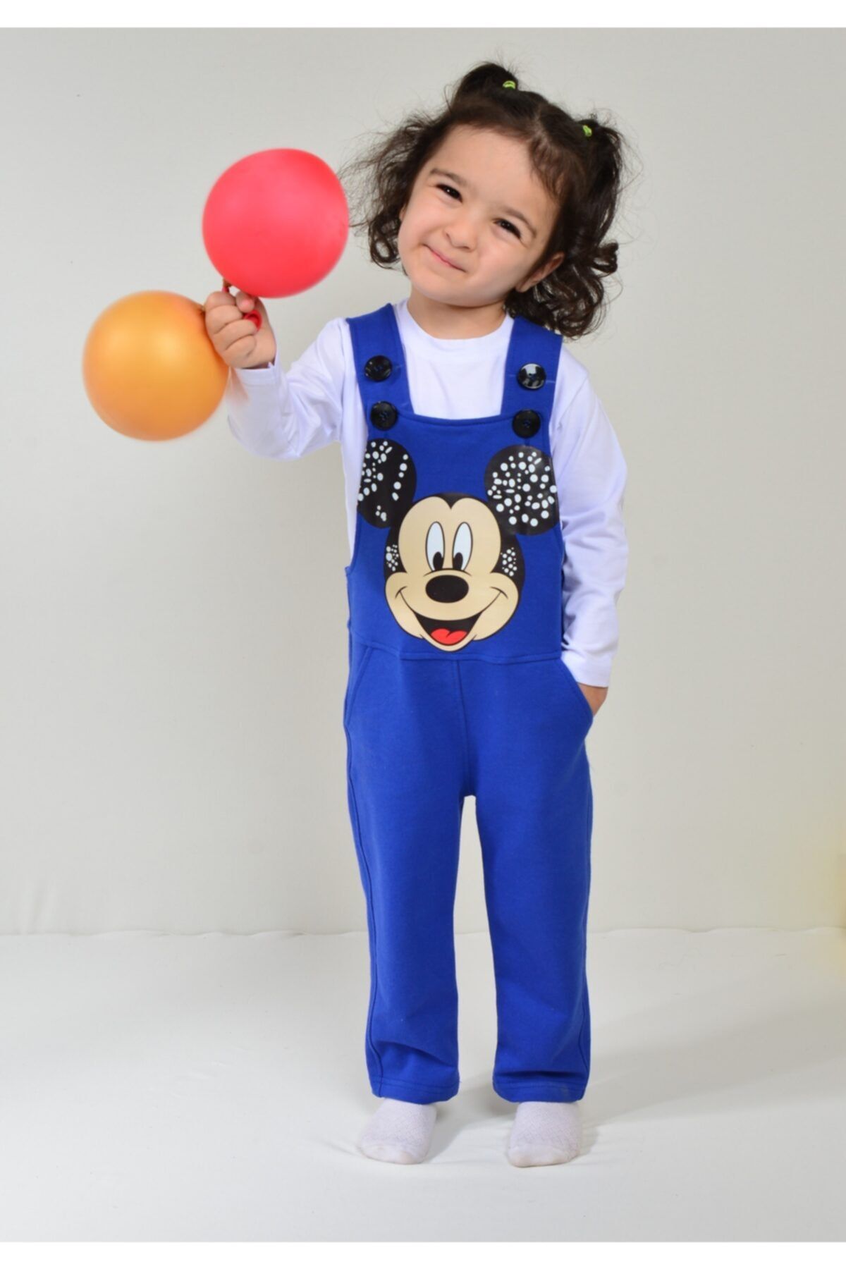 KİDSPİTİRCİK Unisex Çocuk Saks Mavi Mcky Desenli Salopet + Badi