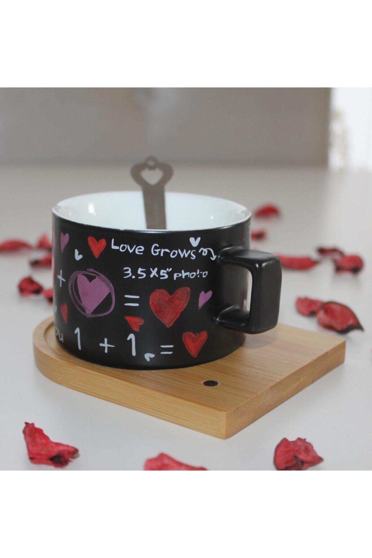 BK STORES Kalp Desenli Love Mıknatıs Kaşıklı Kahve Fincanı 200 Ml
