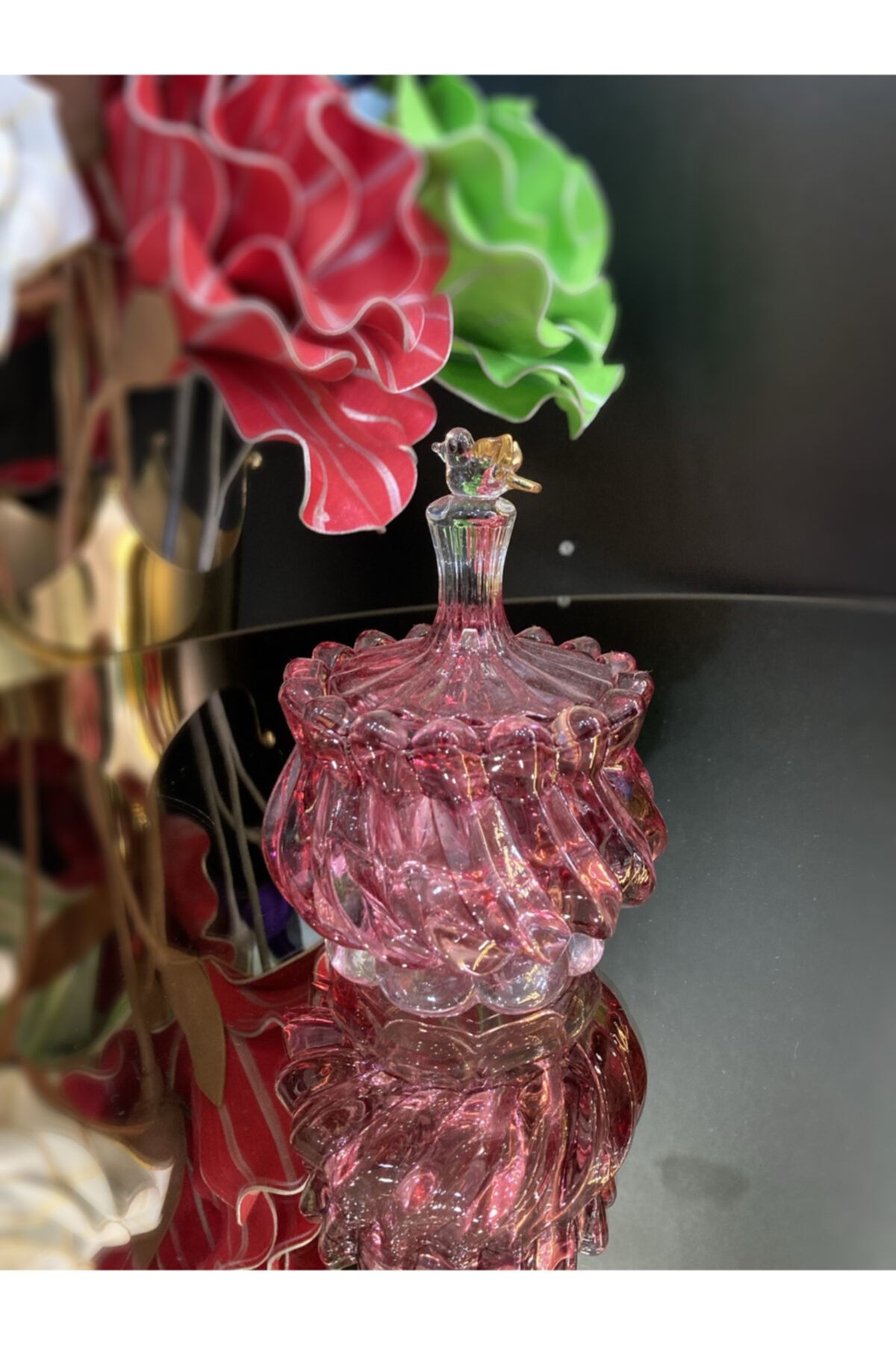 VeraConcept Dekoratif Kuş Motifli Pembe Şekerlik