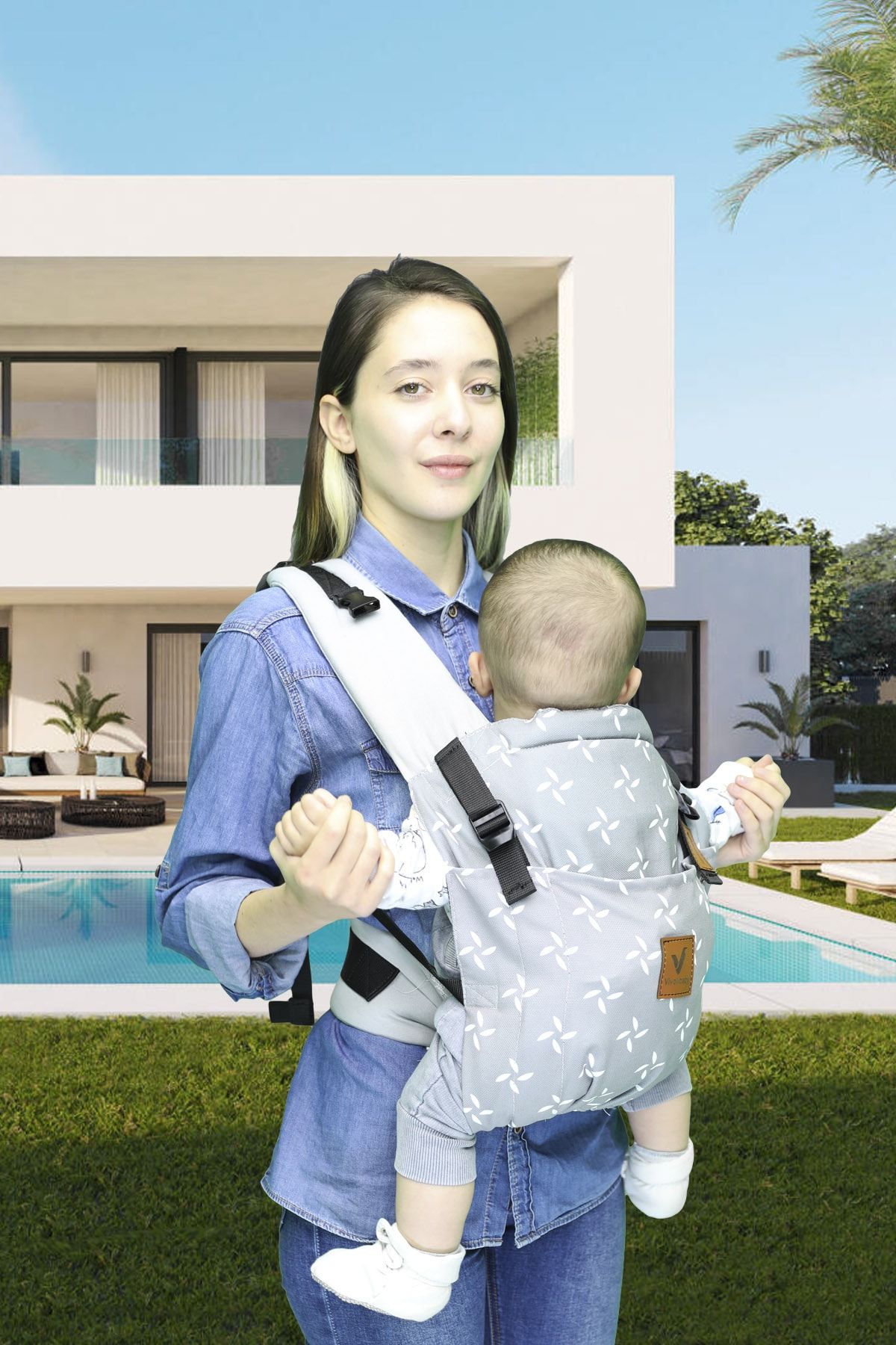 Vivolibaby Era Grey Wind Rose Ergonomik Ayarlanabilir Kanguru
