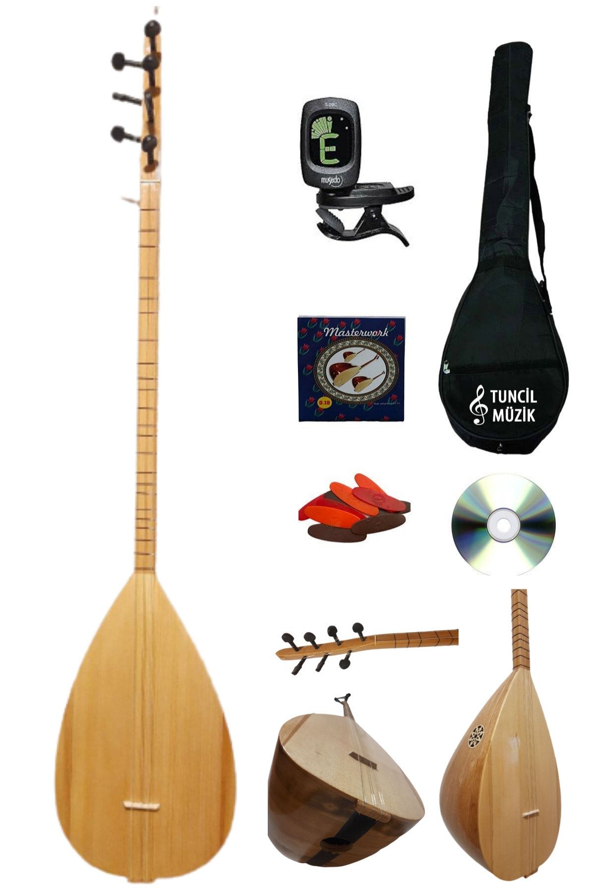 LORE Uzun Sap Bağlama Saz Ultra Maxi Set (kılıf,akort Aleti,eğitim Cd,yedek Tel,mızrap) Çift Ses Çıkışlı