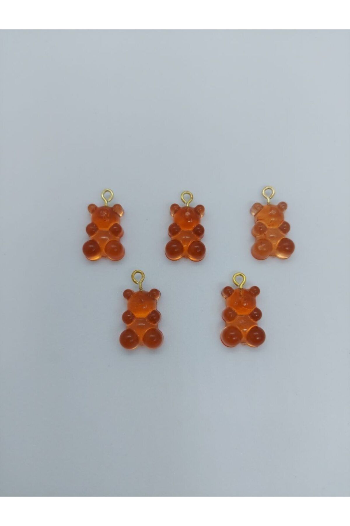PHENA Şeffaf Kolalı (KAHVERENGİ) Haribo Jelibon Ayıcık Charm Kolye Ucu Ve Küpe Ucu 5 Li Set