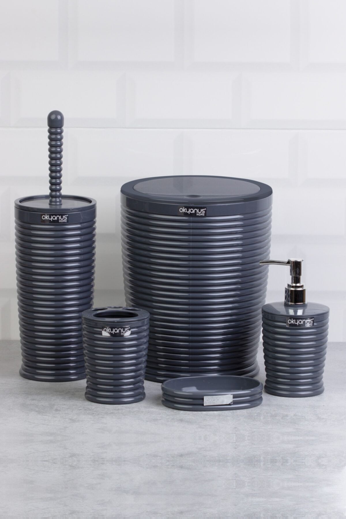 Okyanus Home Antrasit Elegans 5'li Banyo Seti