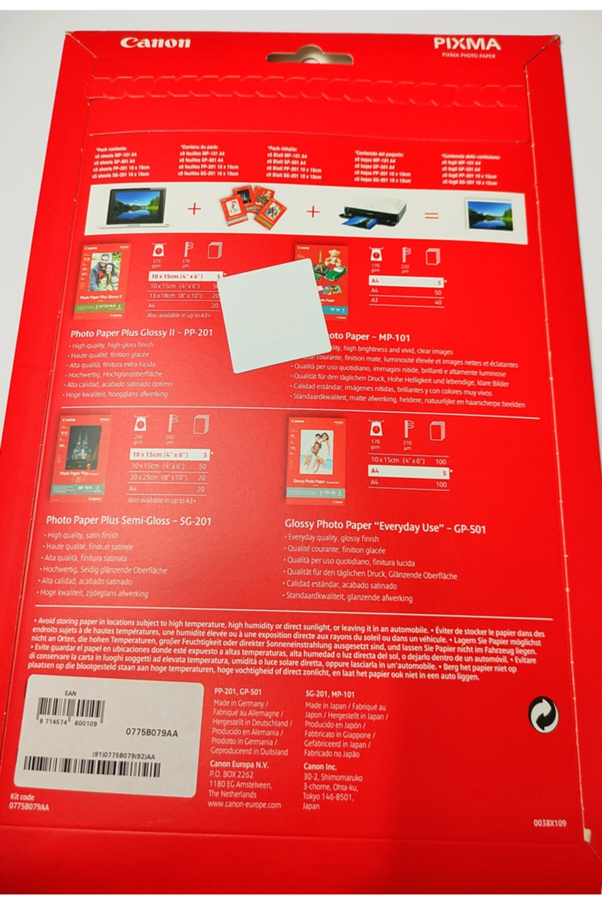 Canon A4 Ve 10+15cm Plus Glossy Iı Vp-101 Orijinal Fotoğraf Kağıdı 20 Sayfa 2311b019