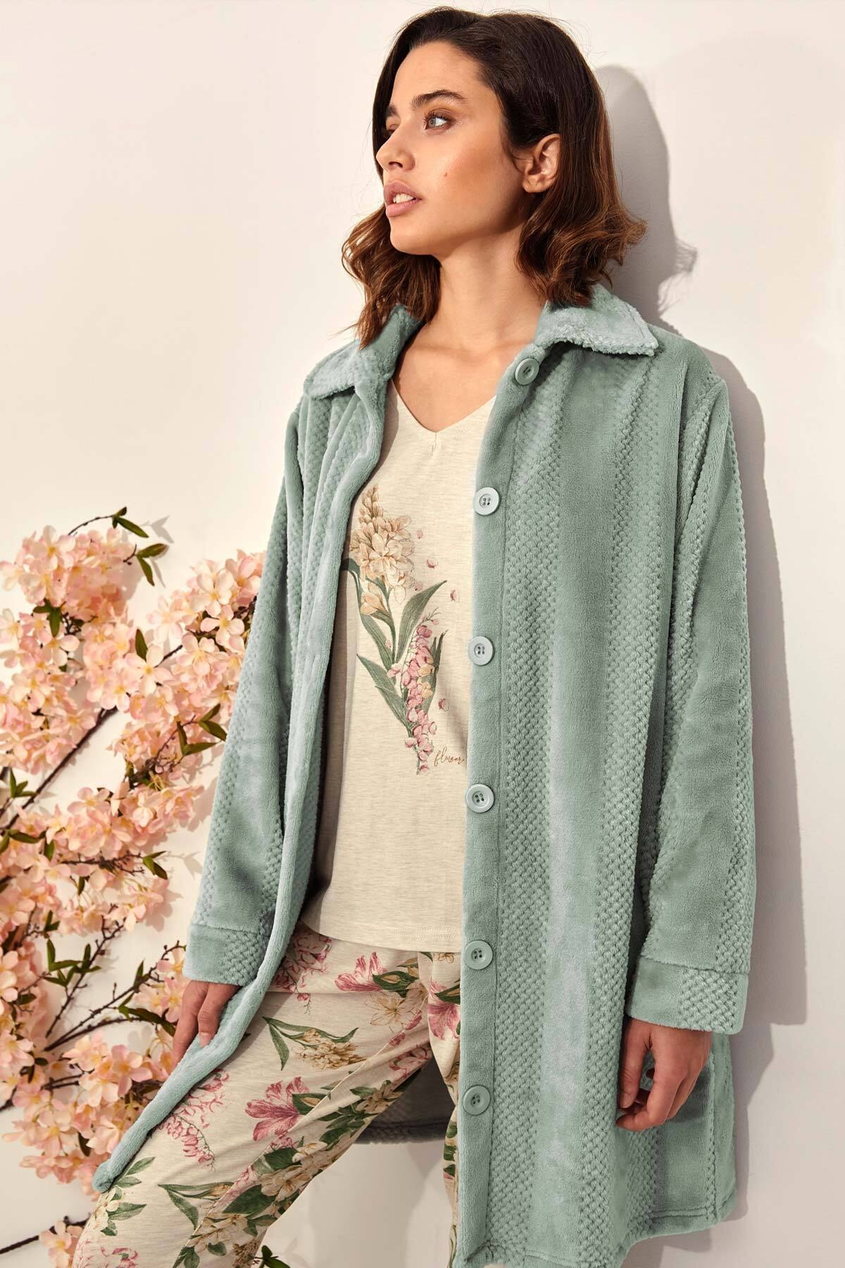 AYYILDIZ Kadın Yeşil Polar Sabahlık 57414