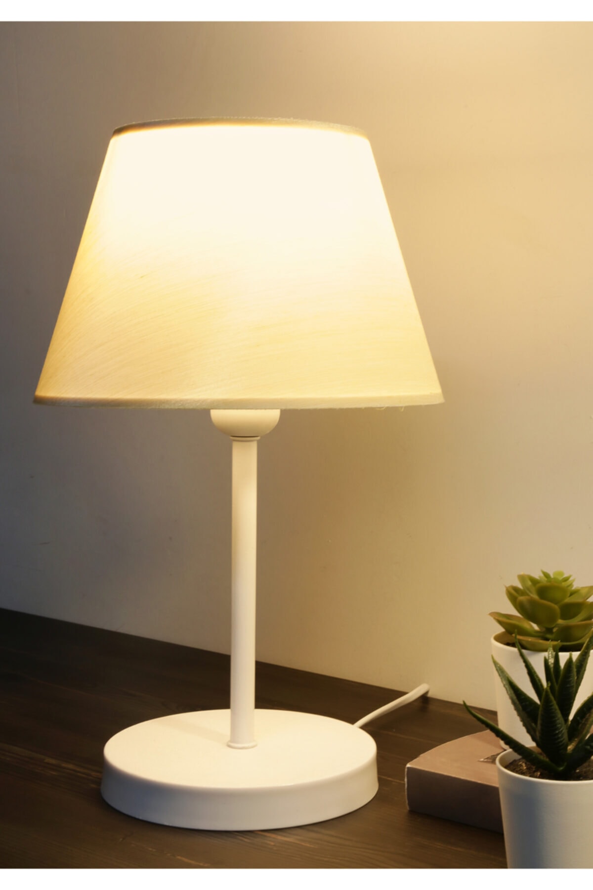 HOMİNG Krem Kumaş Beyaz Gövdeli Abajur Ayd-3121