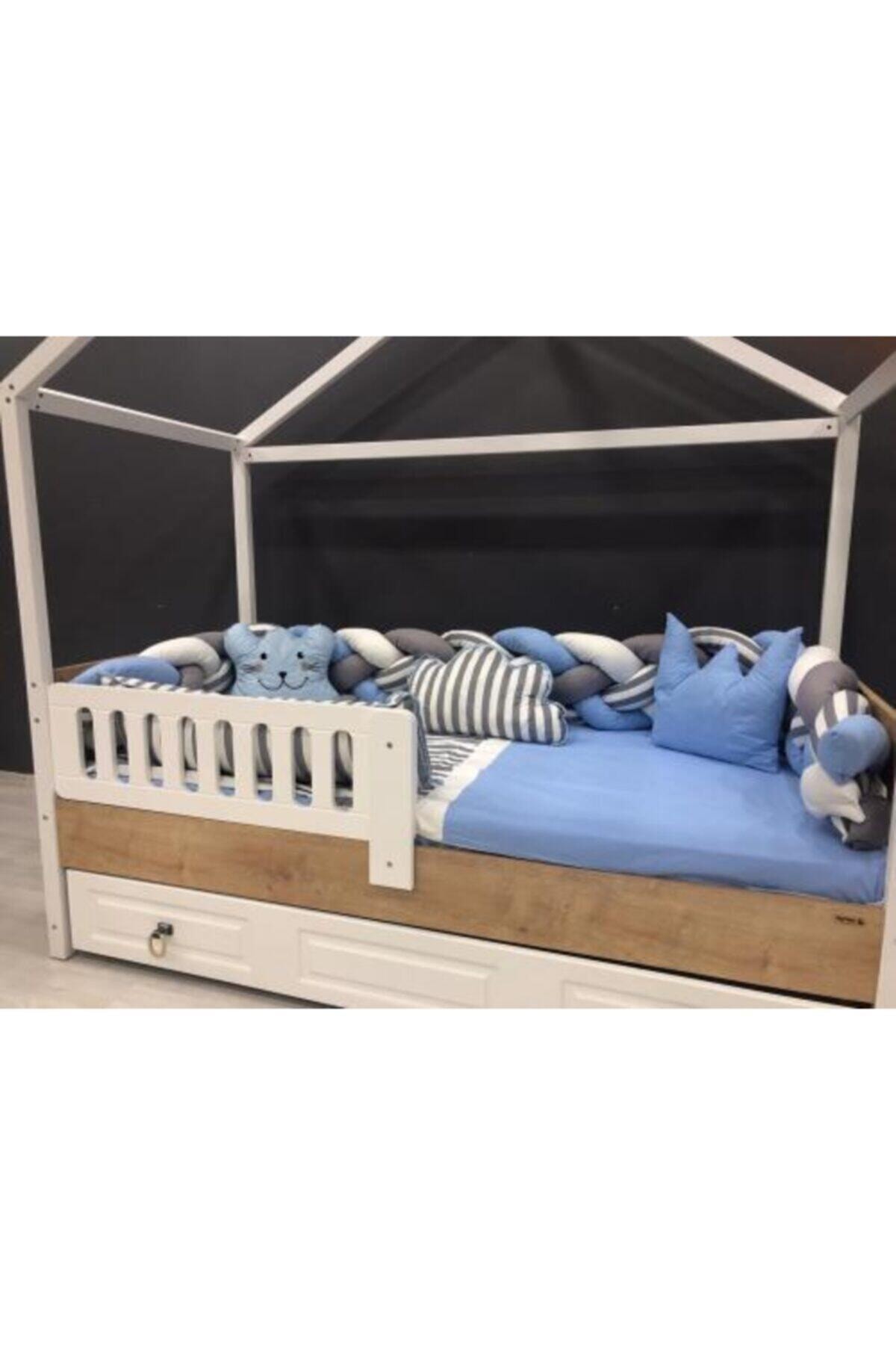 Mini Baby 4'lü Örgülü Mavi Montessori Bebek Çocuk Uyku Seti 90x190