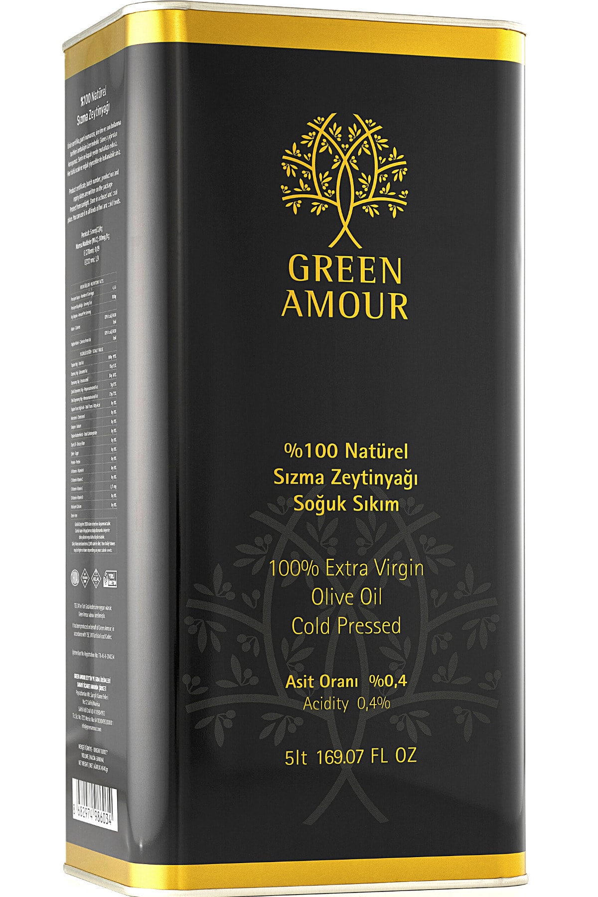 Green Amour Soğuk Sıkım %100 Natürel Sızma Zeytinyağı Düşük Asit - Yüksek Polifenol 5 Litre