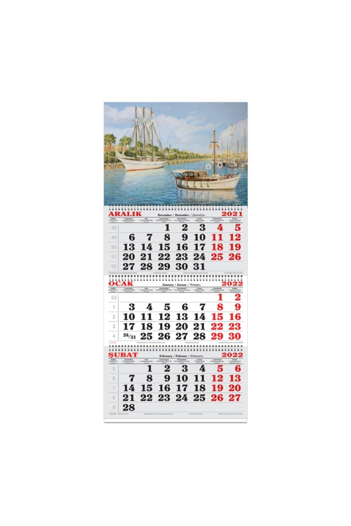 KESKİN COLOR 2022 Yılı 33x86 Cm Spiralli Jumbo Gemici Takvimi 3 Aylık Yelkenli