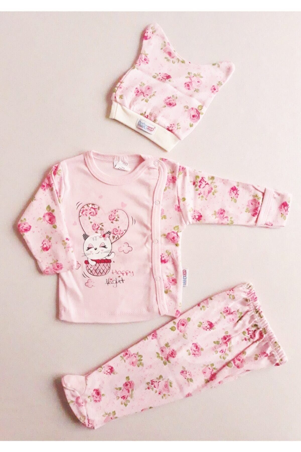 MiniStand Kız Bebek Yenidoğan Pembe Tavşanlı 3 Parça Takım Hastane Çıkışı
