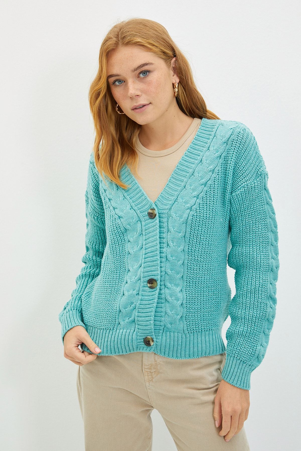 TRENDYOLMİLLA Mint Örgü Detaylı Triko Hırka TWOAW22HI1398