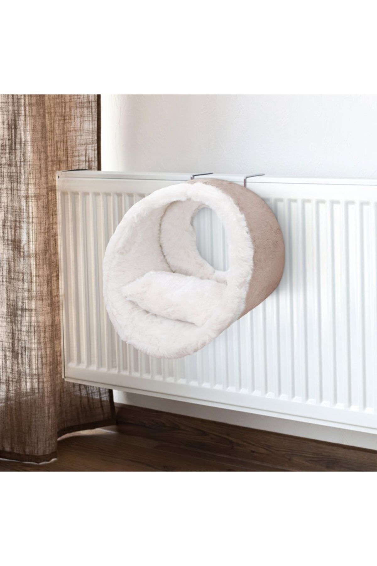 Miapet Kalorifer Üstü Askılı Yastıklı Peluş Kedi Yatağı 42 cm (Kahve&Beyaz)