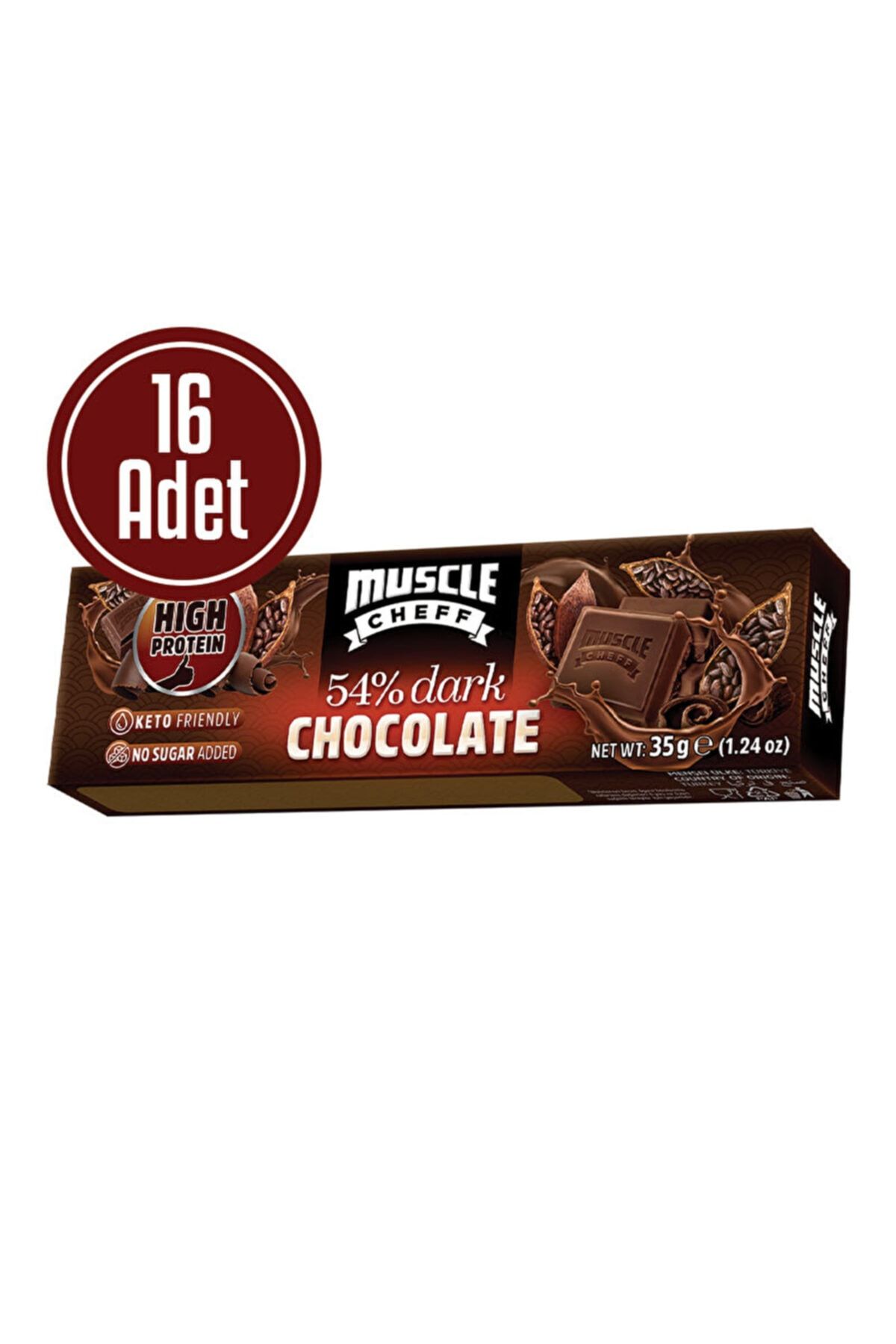 MUSCLE CHEFF Proteinli Bitter Çikolata 35 Gr 16 Adet - Bitter Çikolata