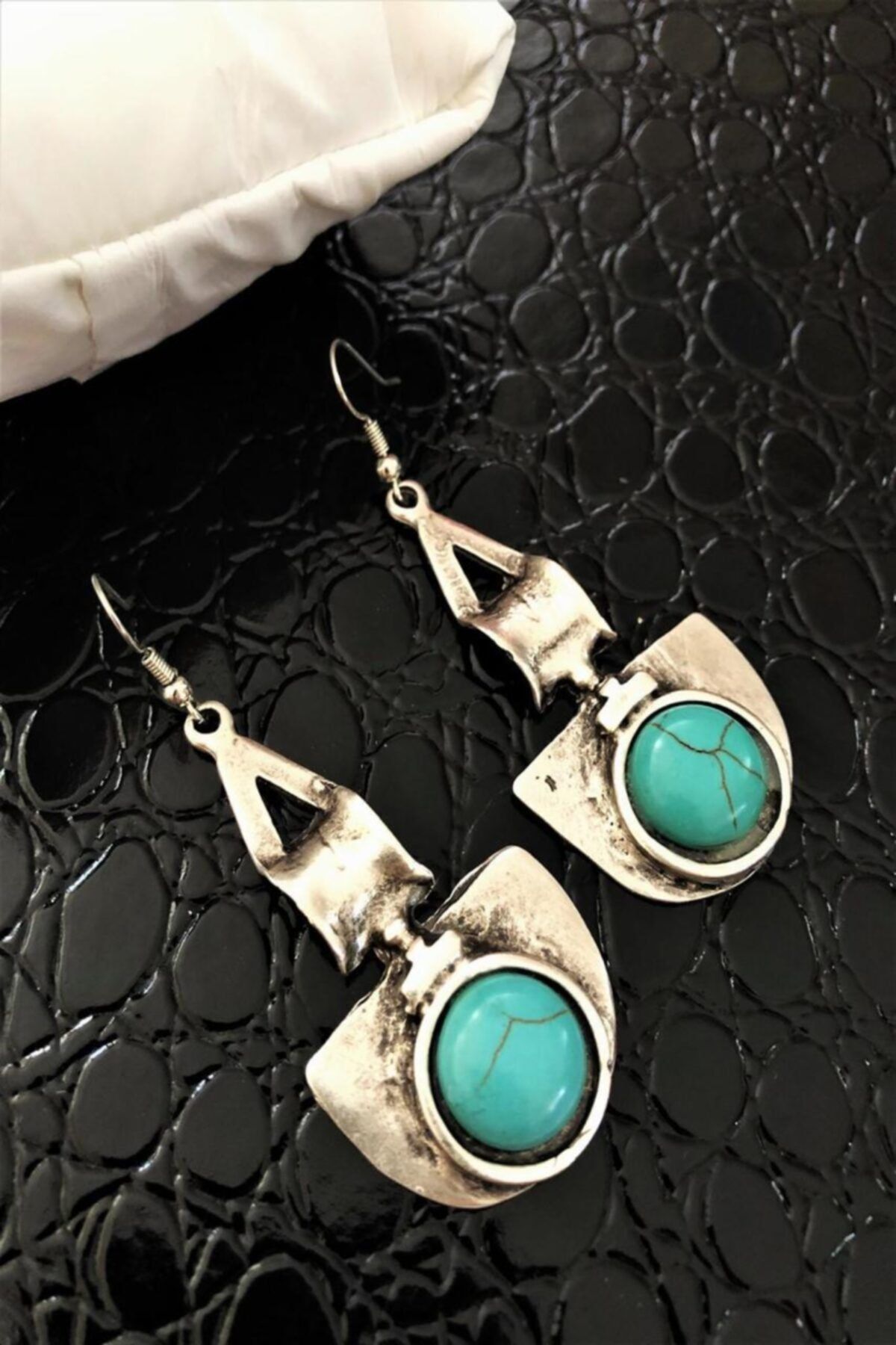 ZAVANSA Doğaltaş El Yapımı Nepal Antique Turkuaz Taşı Küpe Ahl92