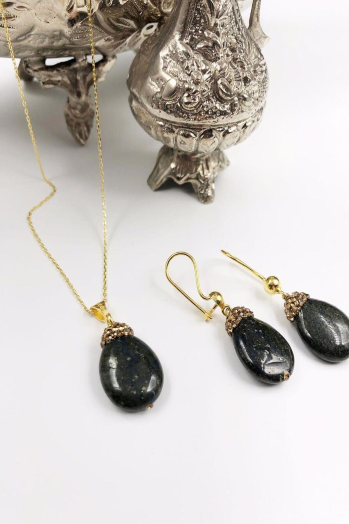 ZAVANSA Harem Koleksiyonu Lapis Lazuli Taşı El Yapımı Gümüş Set Gdr8