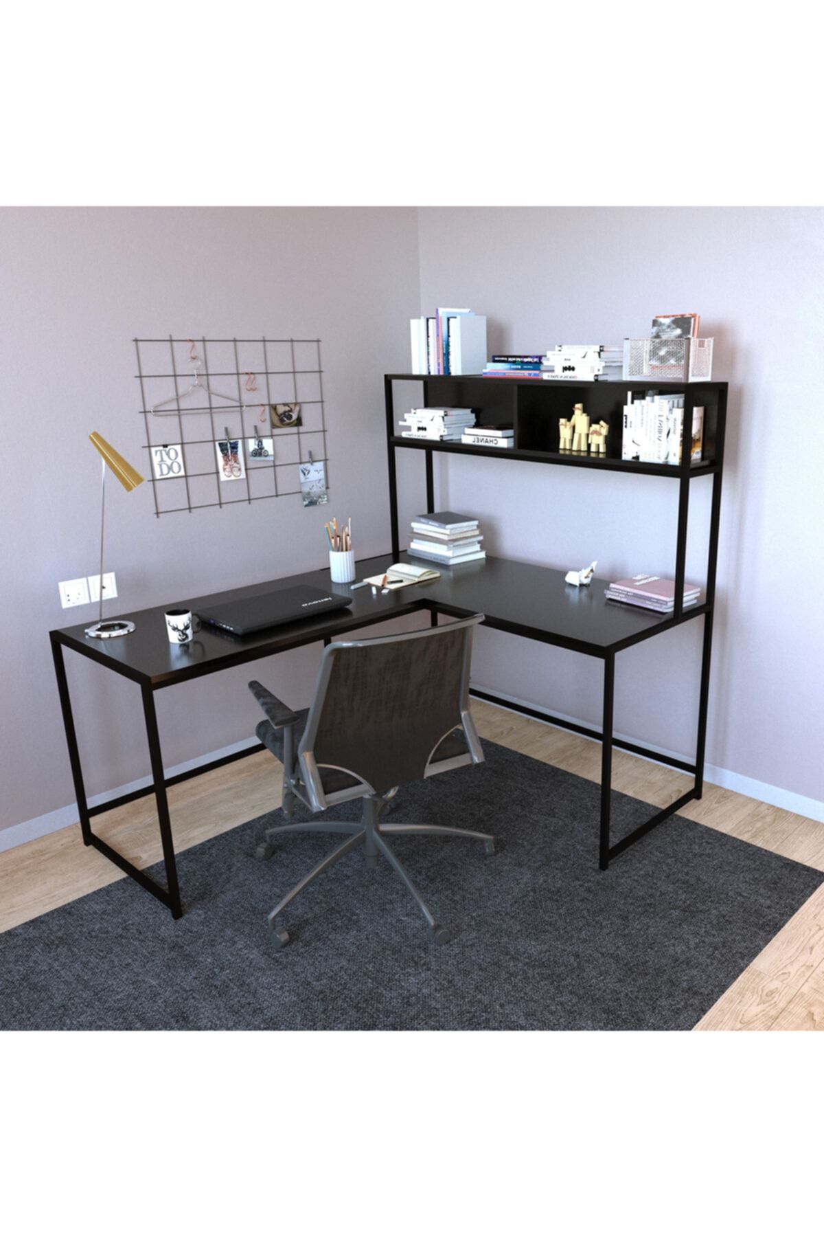 Fupe Shop 160*145*60 L Tasarım Küçük Boy Çalışma Masası Siyah