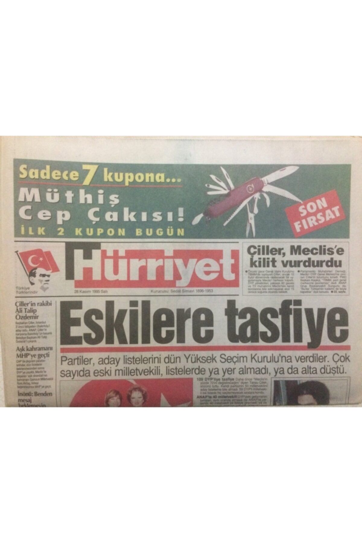 Gökçe Koleksiyon Hürriyet Gazetesi 28 Kasım 1995 - Galatasaray'da Saffet'in Söylemedikleri Gz34997