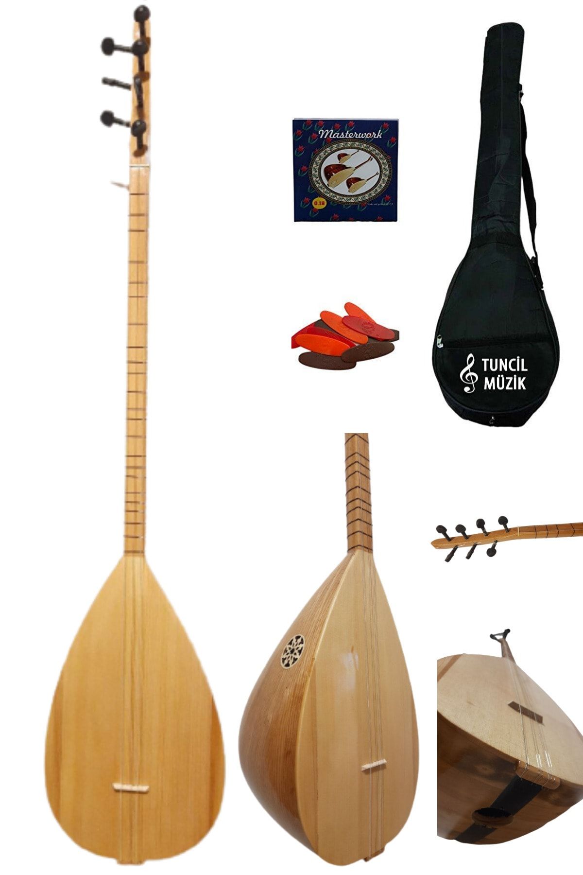 LORE Uzun Sap Bağlama Saz Midi Set (su Geçirmez Kılıf,yedek Tel,mızrap) Çift Ses Çıkışlı Başlangıç Seti