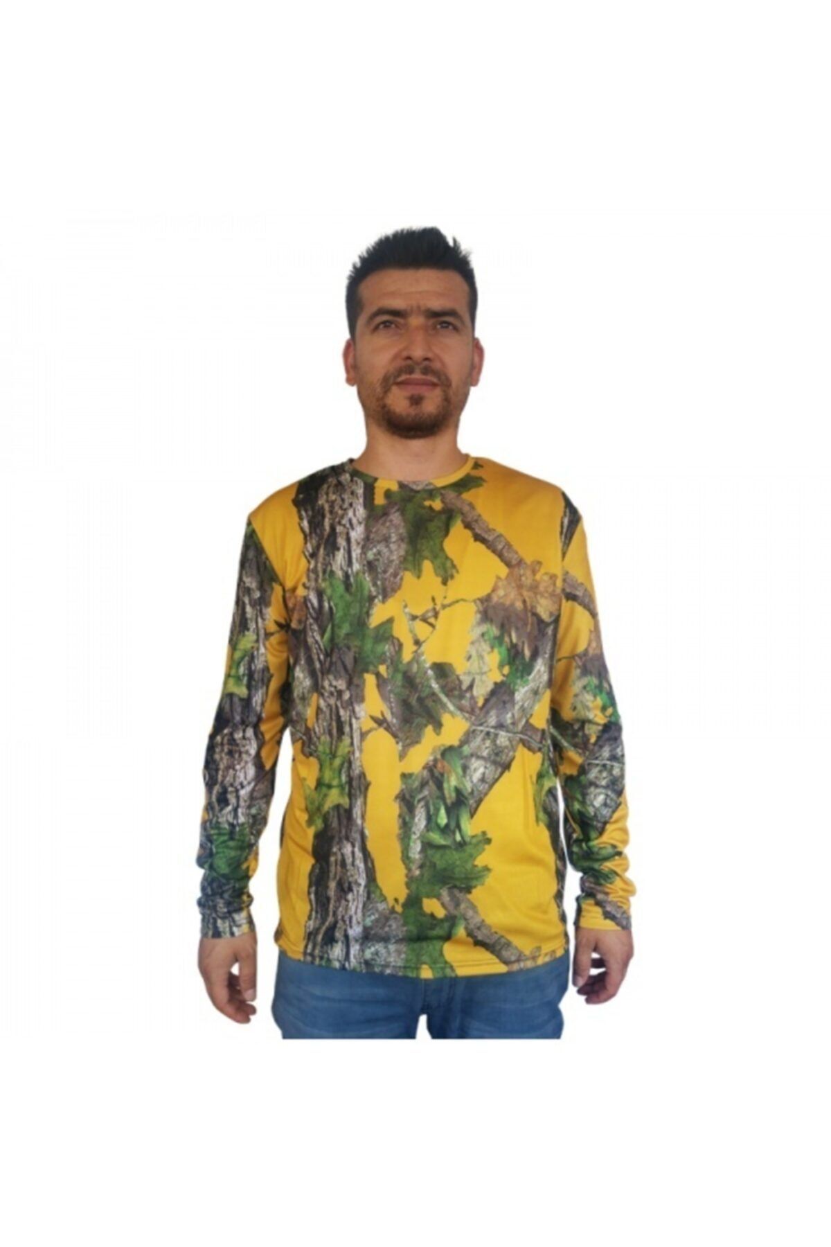 ANTLER Sarı Orman Desen Uzun Kollu Tshirt Xxl
