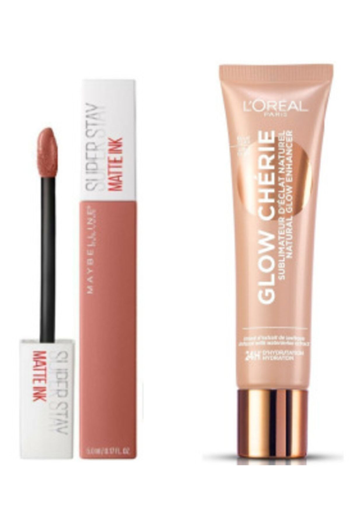 Maybelline New York Super Stay Unnude Likit Mat Ruj 65 & Aydınlık Veren Renkli Nemlendirici Glow Cherie Light Glow 02