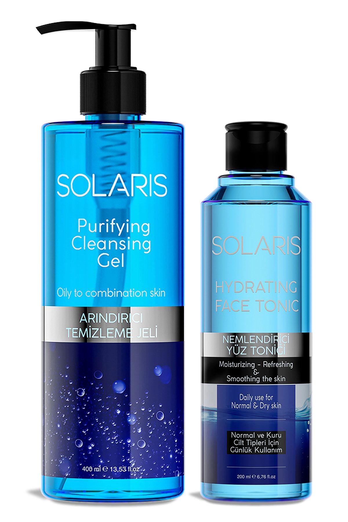 SOLARIS Yüz Temizleme Jeli Arındırıcı 400 ml Ve Yüz Temizleme Toniği Nemlendirici 200 ml
