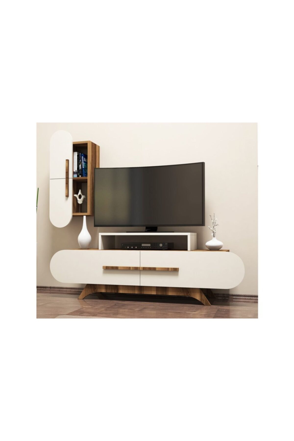 Vivense Rose Duvar Raflı Tv Ünitesi Ceviz Ekru