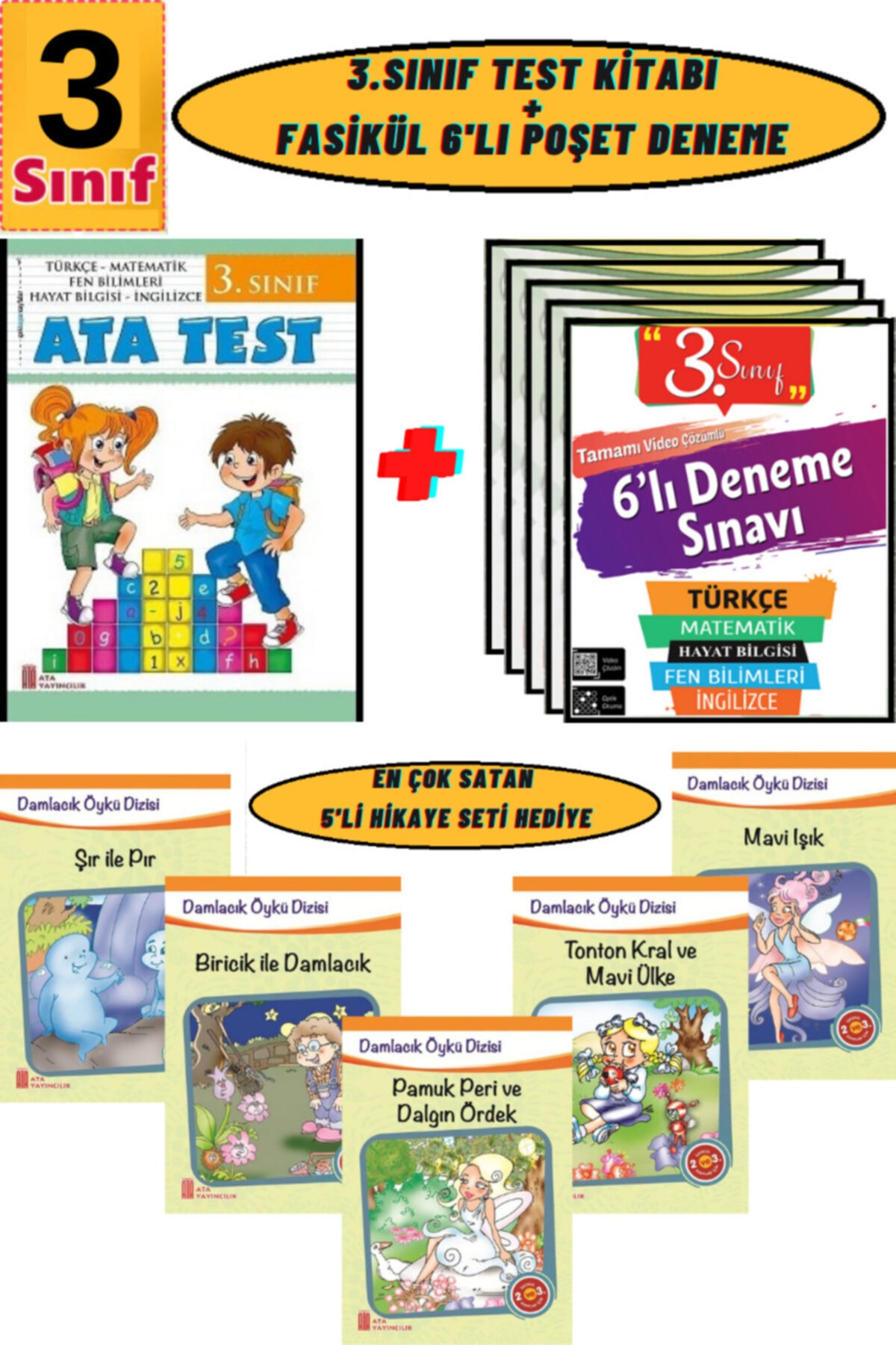 Ata Yayıncılık 3.sınıf Test Kitabı 6'lı Poşet Deneme Rengarenk 5'li Hikaye Seti
