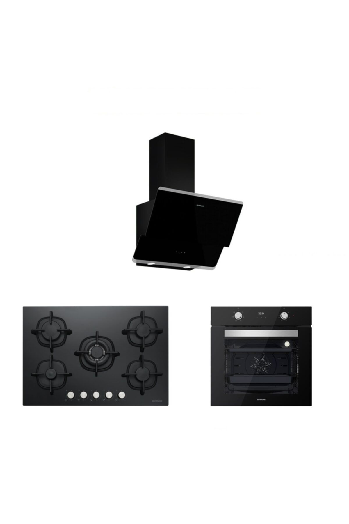 Silverline Siyah Cam Ankastre Set (3490 Oslo 60 Siyah+cs5426b01+bo6502b02)