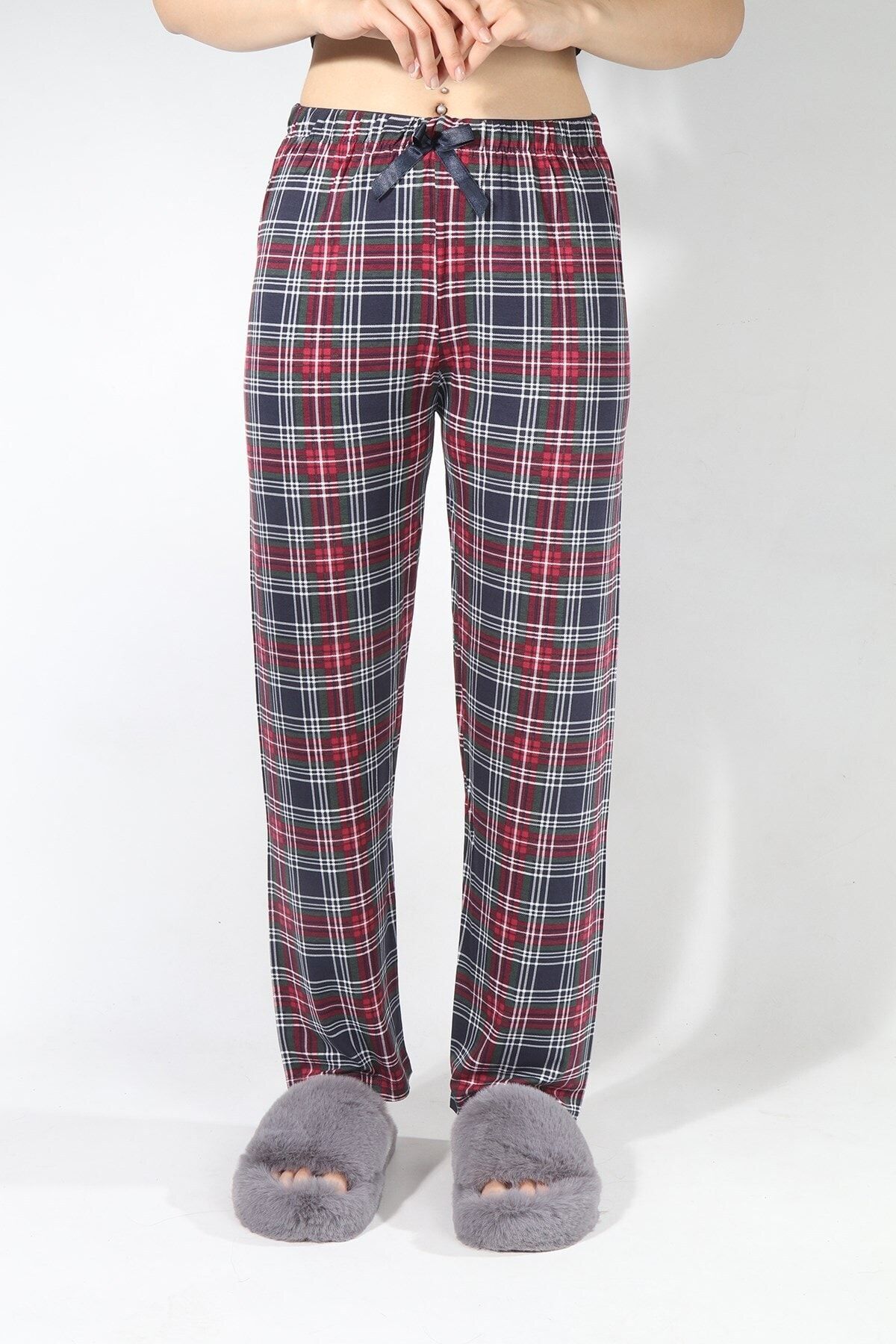 CURCUNA Ekose Desen Kadın Pijama Altı Kırmızı