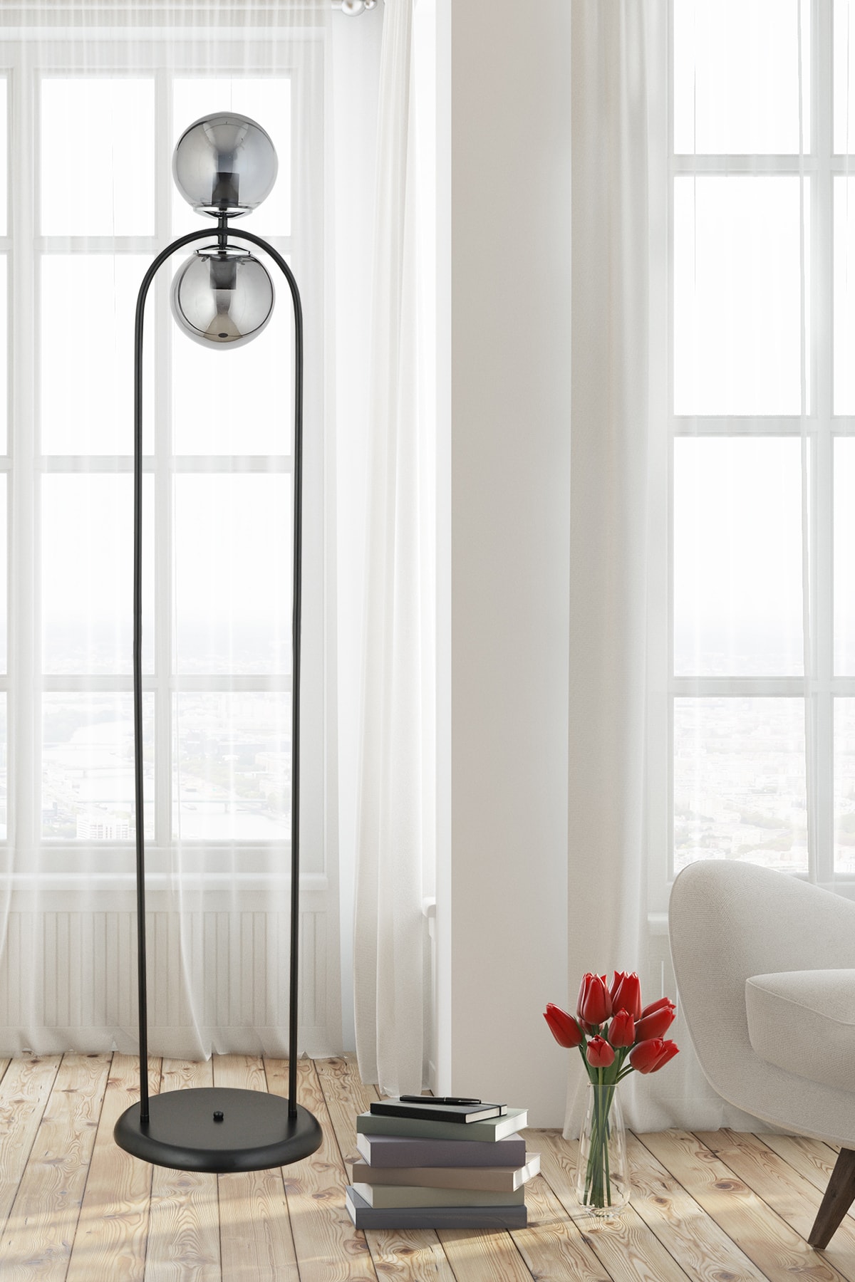 ESSLİGHT Ege Füme Glop Camlı Lambader