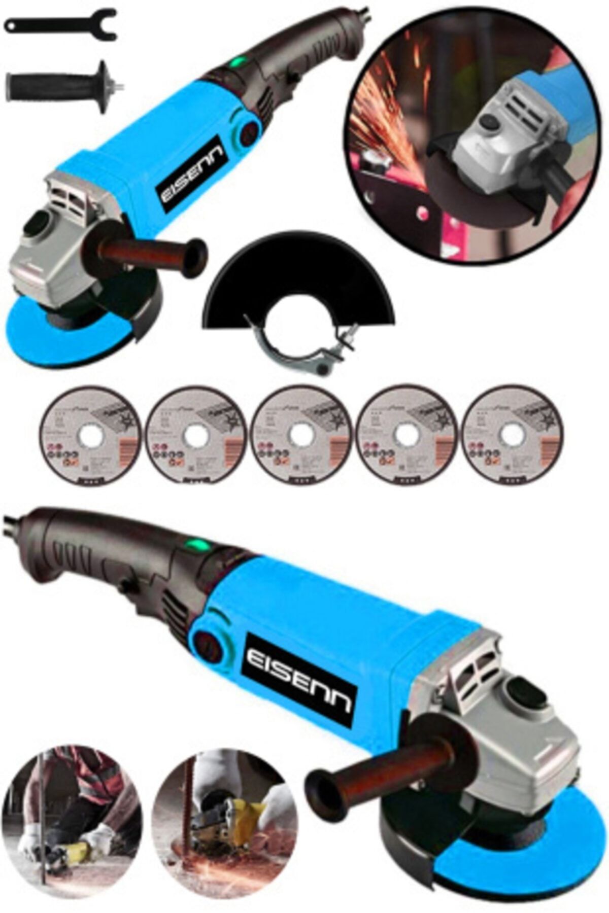 Eisenn Germany Technology X-drive Spark 3400 W Devir Ayarlı Spiral Taşlama Metal Kesim 5 Psc Taş Hediye