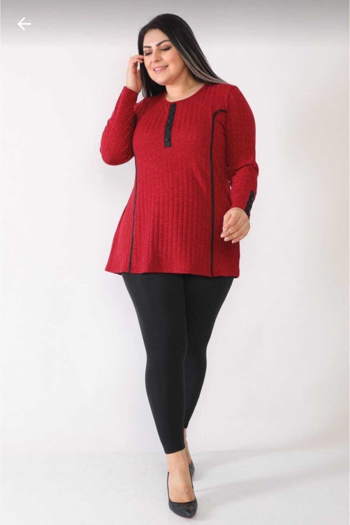 Almida Kuplu Deri Detaylı Bordo Bluz