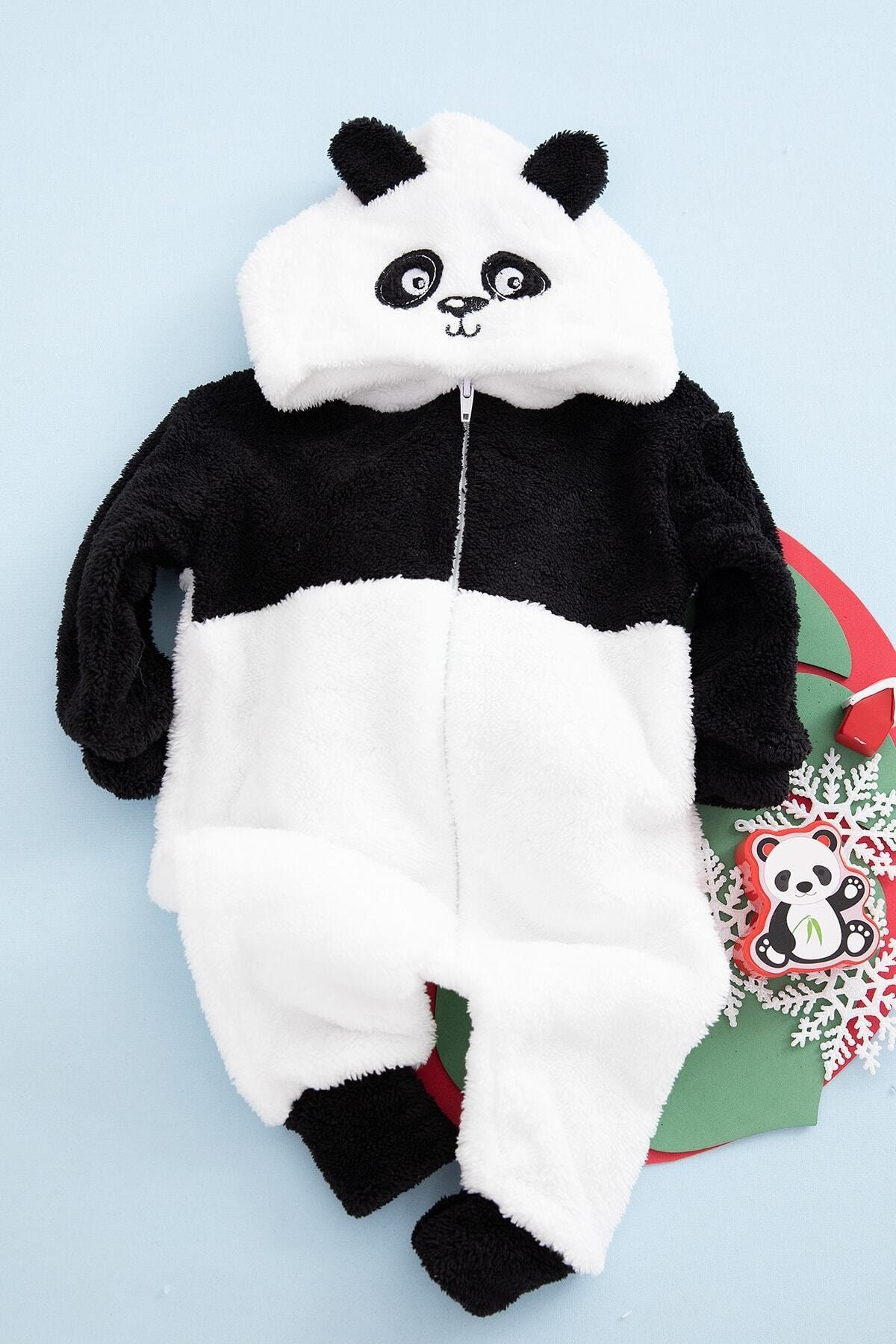 ALYAKİDS Unisex Çocuk Beyaz Panda Peluş Kışlık Tulum