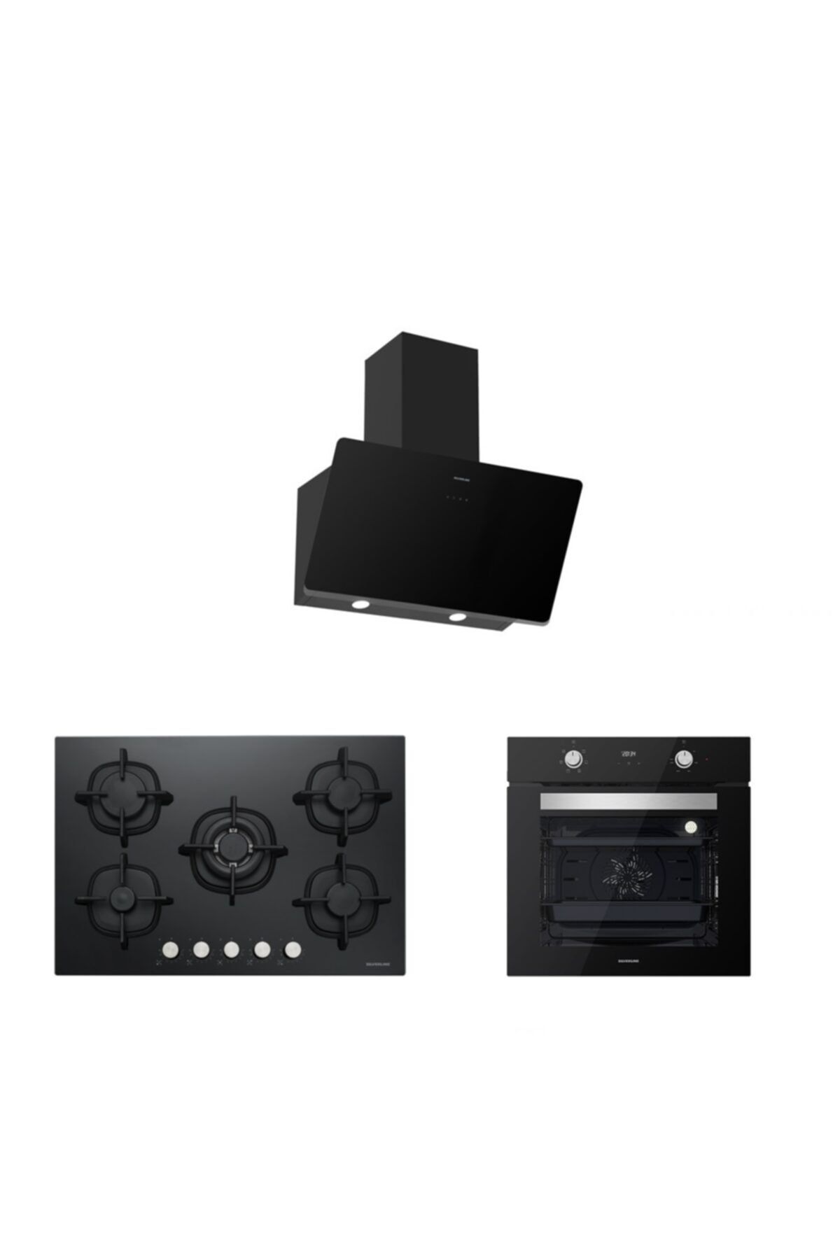 Silverline Siyah Cam Ankastre Set (3457 Soho 80 Siyah+cs5426b01+bo6502b02)