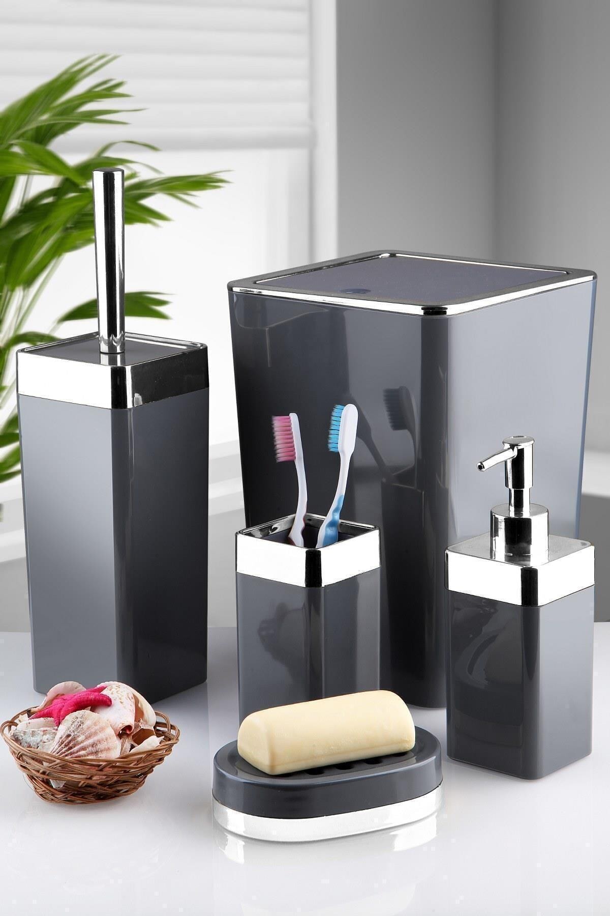 MOREJHN Akrilik Banyo Seti Seramik Görünümlü Kırılmaz  5'li