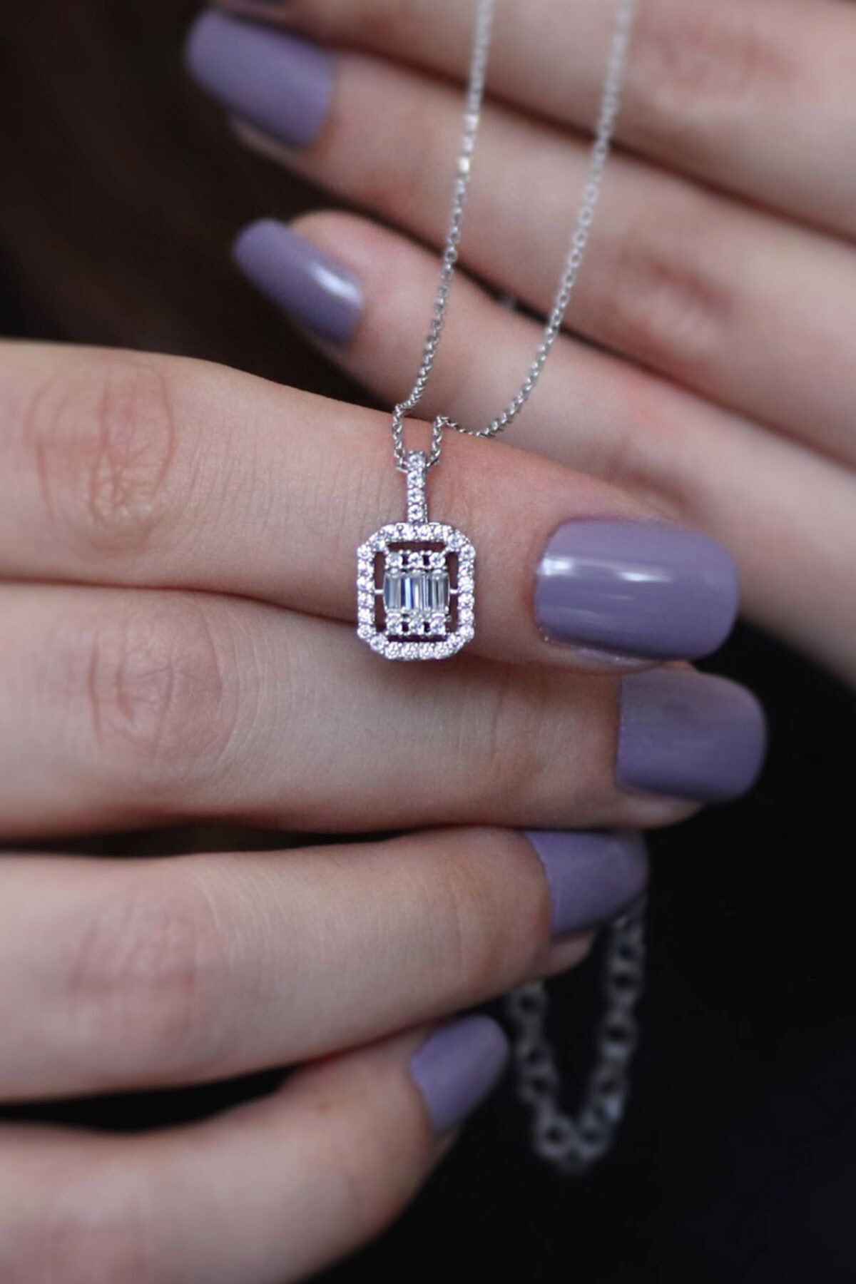 Parmas Design Kadın Baget Taşlı Tasarım 925 Ayar Gümüş Kolye