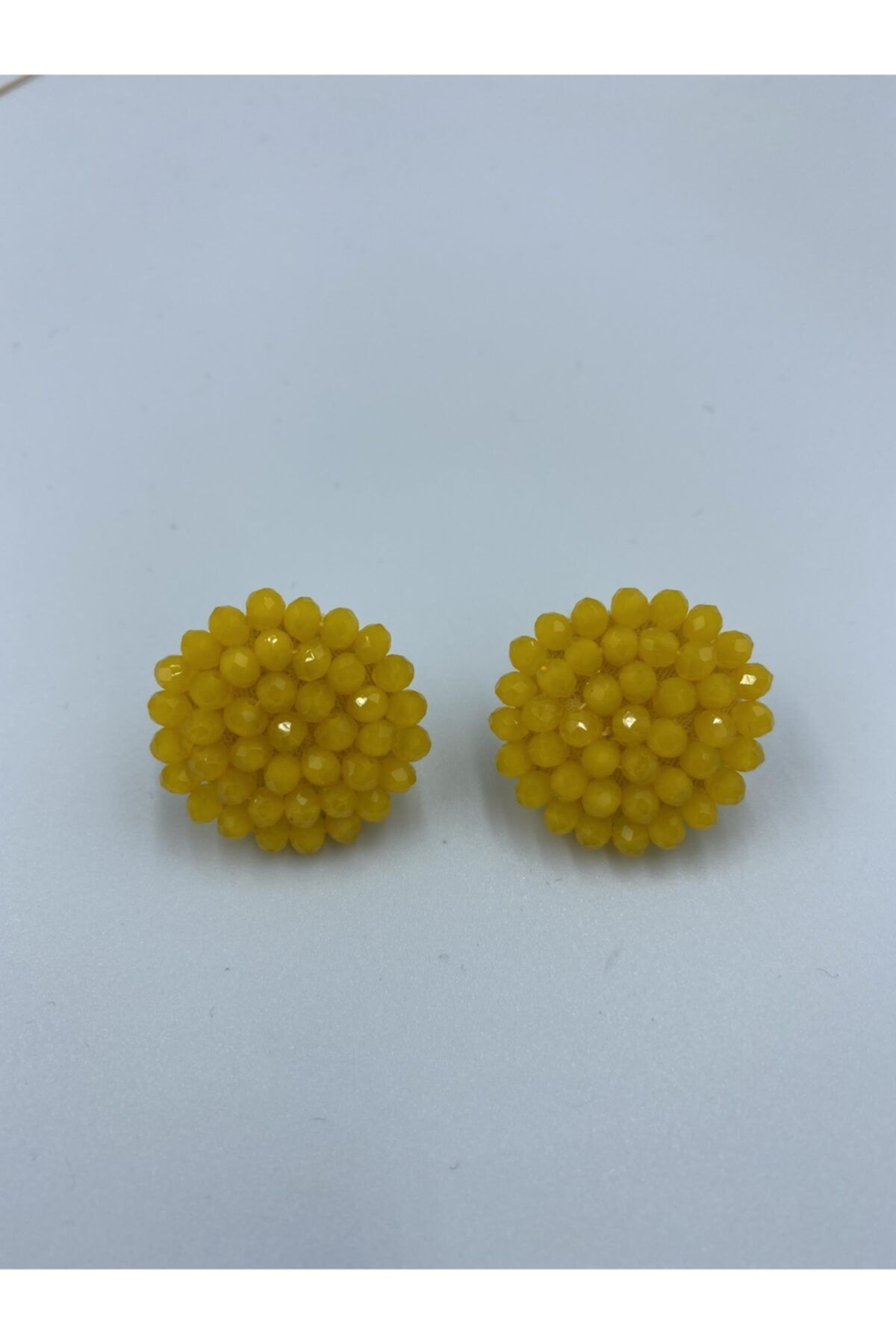 ESTA BİJUTERİ Sarı Kristal Düğme Küpe