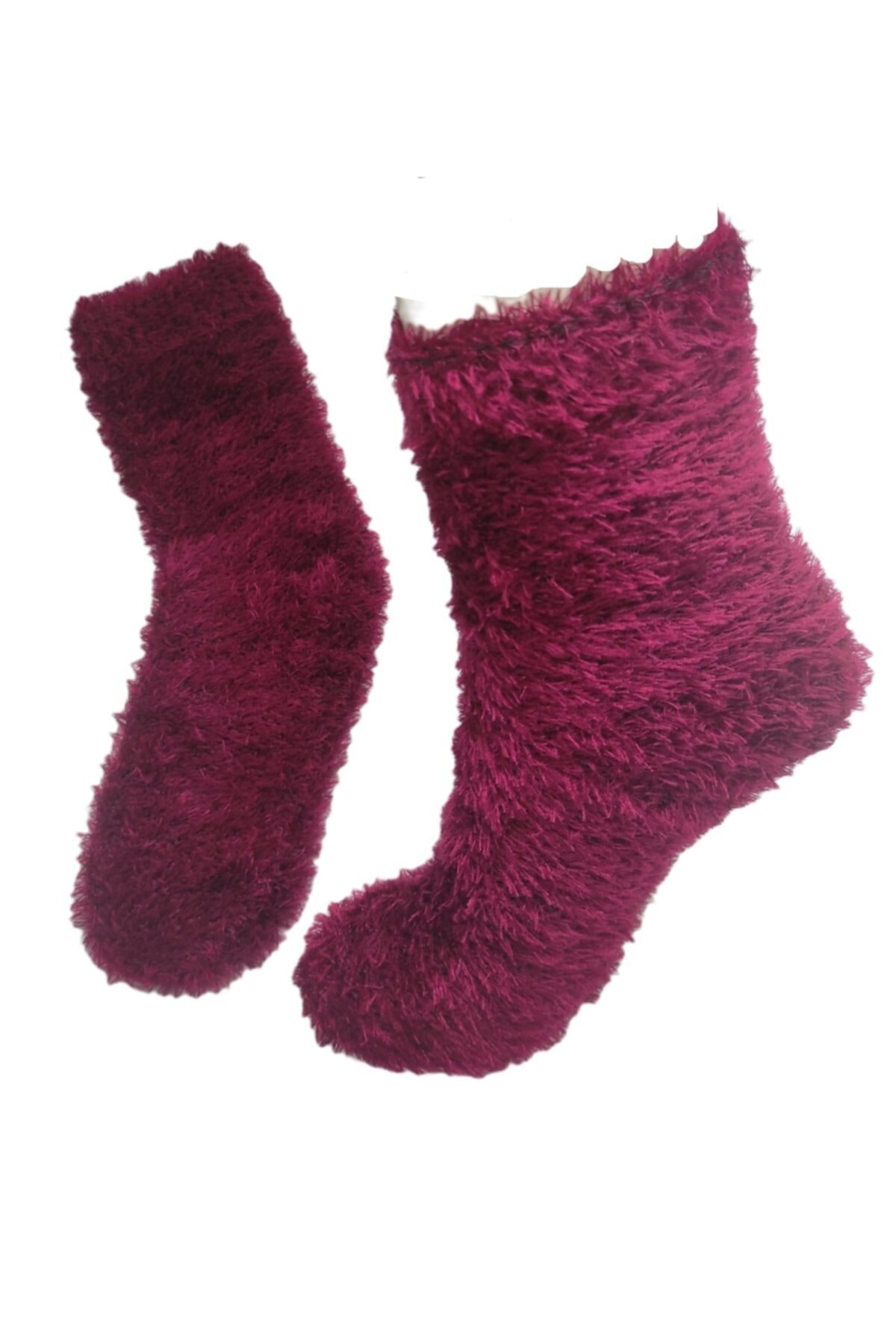 passion socks Bordo 1 Çift Canlı Renkler Kışlık (TÜYLÜ) Kalın Çorap Pufuduk
