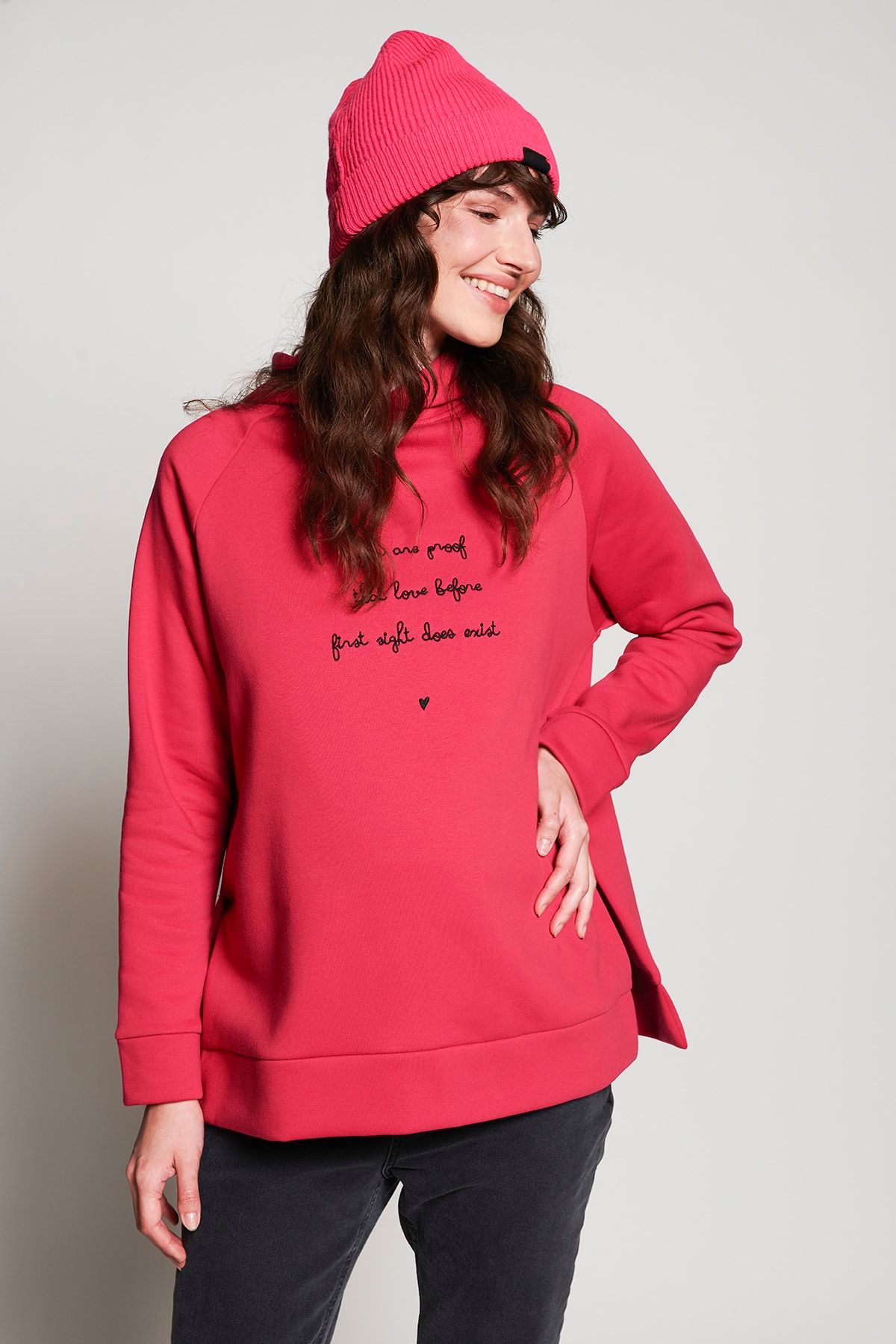 LYN MAMA Cherry Nakışlı Fuşya Hamile Sweat