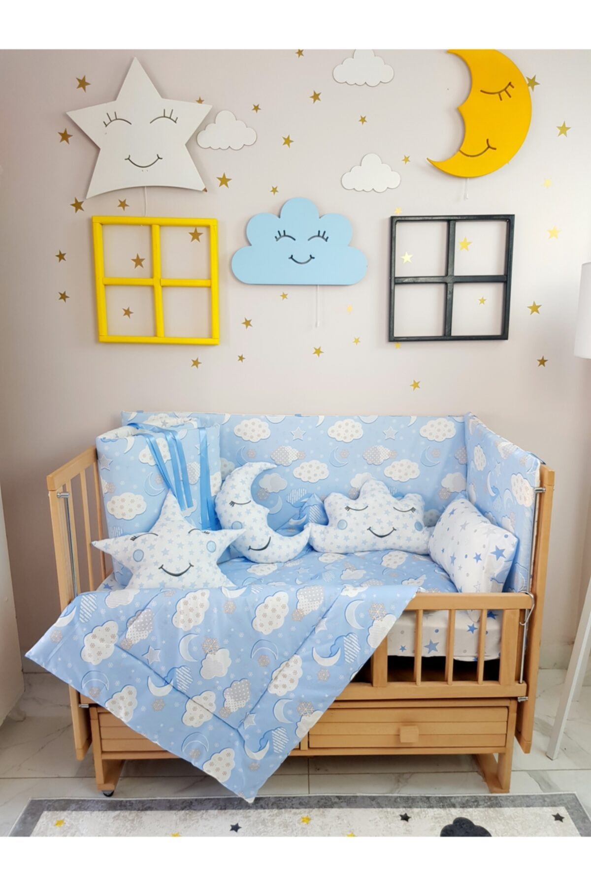 AYSHE CONCEPT 60x120 Mavi Bulutlu Bebek Uyku Seti 9 Parça (5909)
