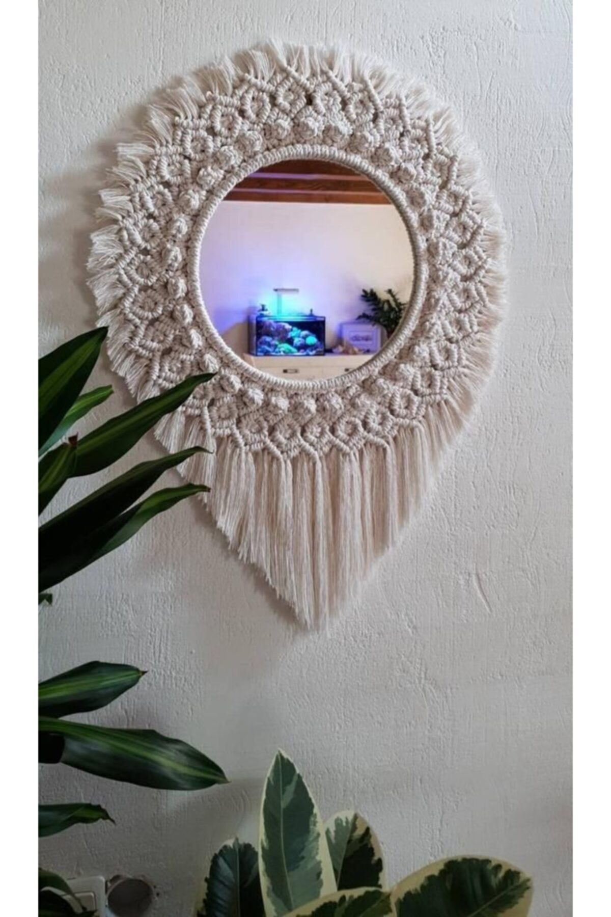 Eda Tasarım Makrome Ayna Duvar Dekor Ayna 25cm
