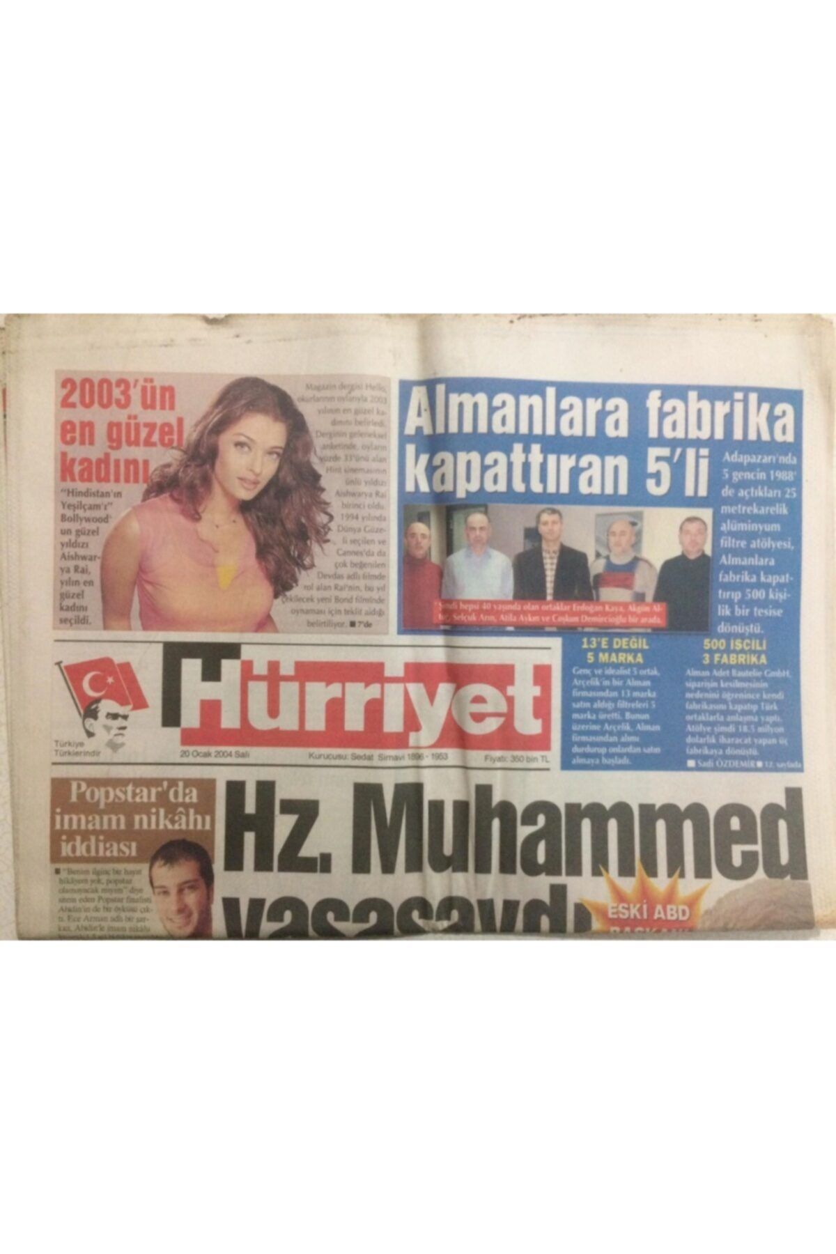 Gökçe Koleksiyon Hürriyet Gazetesi 20 Ocak 2004 - Hz Muhammed Yaşasaydı Gz27704