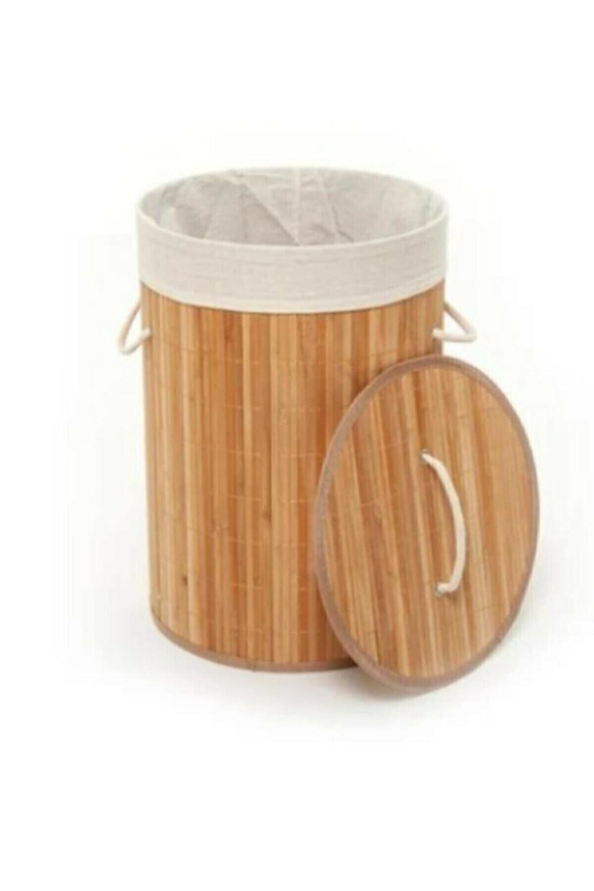 The Rouge Doğal Bambu Katlanır Naturel Oval Banyo Çamaşır Kirli Sepeti