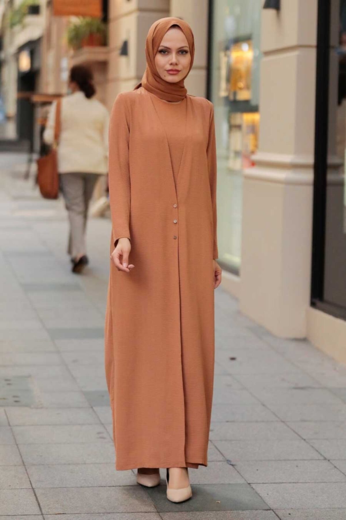 Neva Style - Hırka Detaylı Camel Tesettür Tulum 51890c