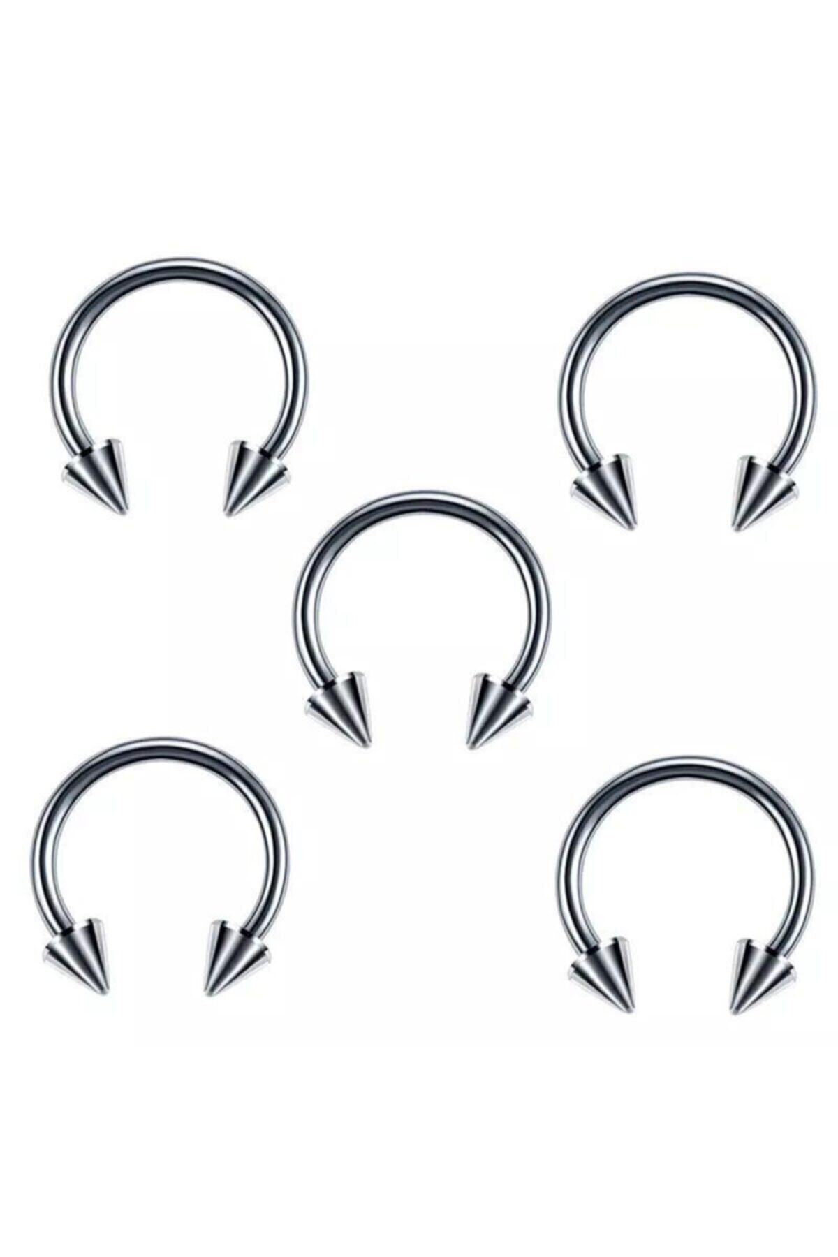 Naz aksesuar - Cerrahi Çelik Gümüş Renk Sivri Uçlu 8mm Septum Piercing 5'li Set