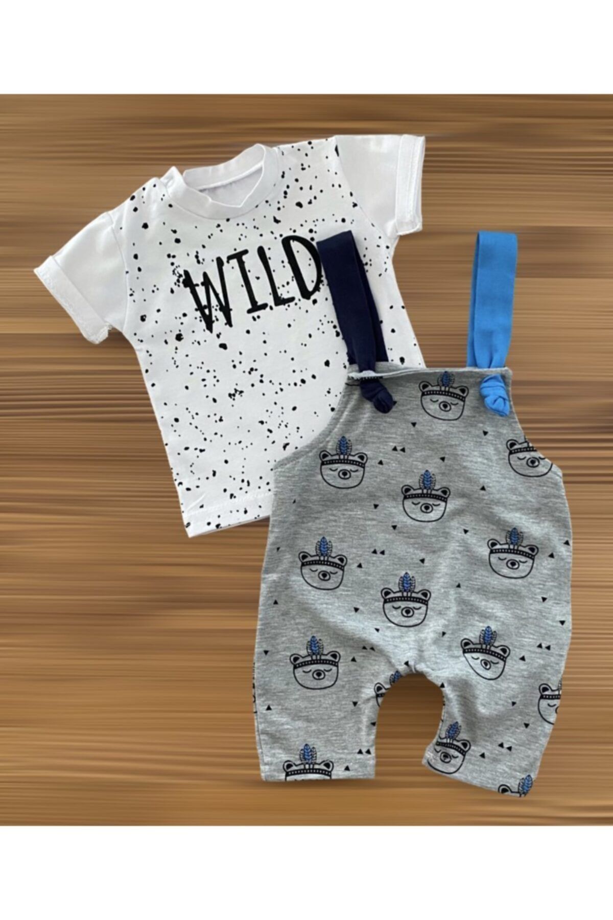 Murat Baby 2’li Kızılderili Ayıcık Baskılı Yazlık Slopet.