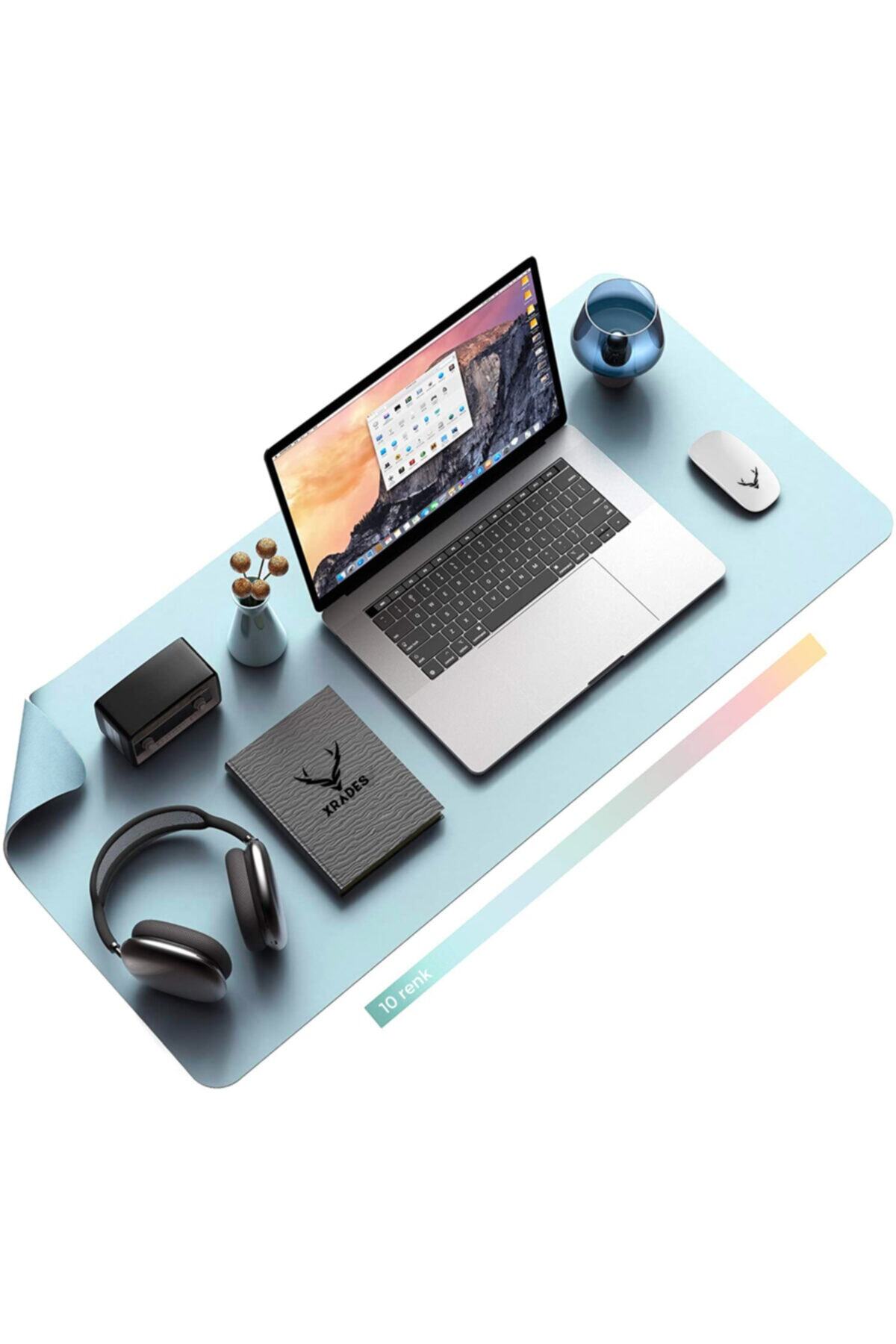 Xrades Deri Mousepad Laptop Bilgisayar Için Geniş Gaming Masa Matı Deri Mouse Pad 80x40 Cm Açık Mavi
