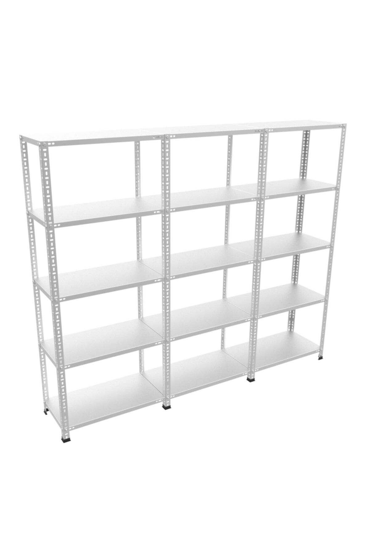 RafBurada 5 Katlı 3'lü Bitişik Galvaniz Çelik Raf.Depo,Dosya Rafı 0.70 MM-31X60-200cm