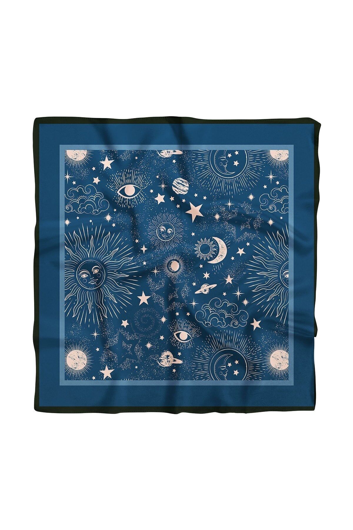 indirimsepeti Kadın Lacivert Beyaz Moon Desenli Rayon Viskon Bandana Fular